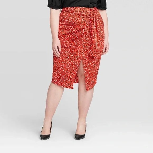 Floral Tie Front Slip Skirt