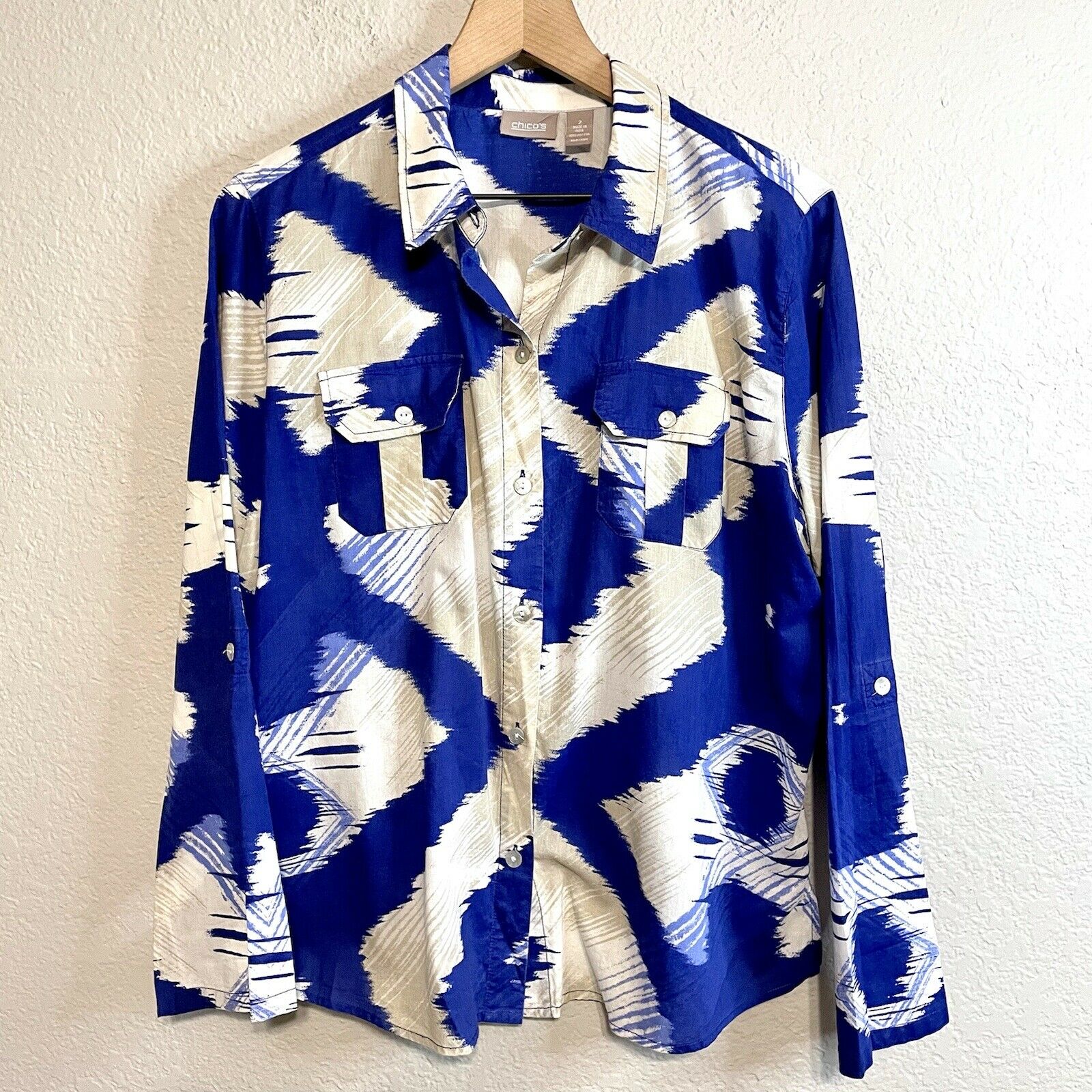 Abstract Print Button Up Blouse