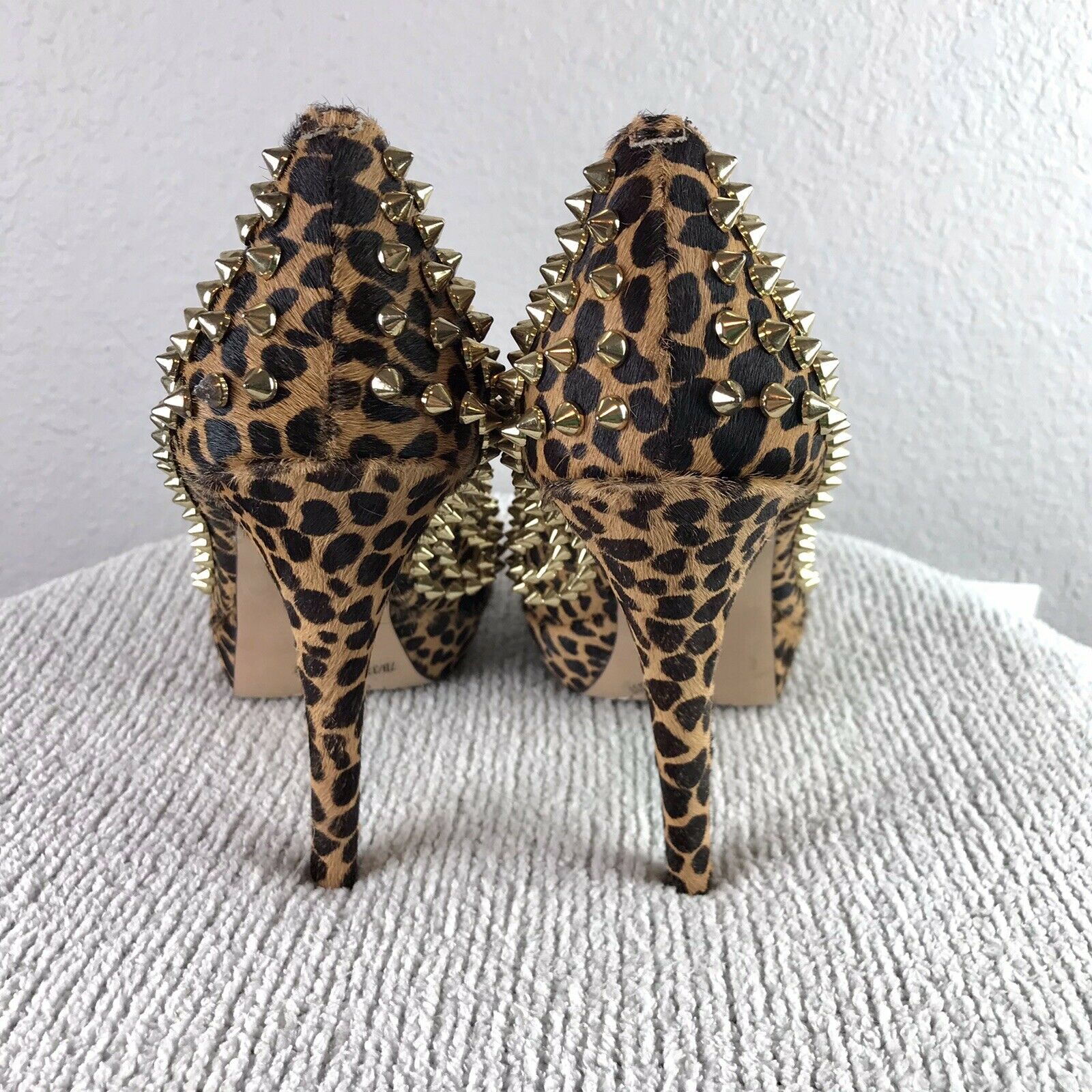 Leopard Print Calf Hair Studded Heels