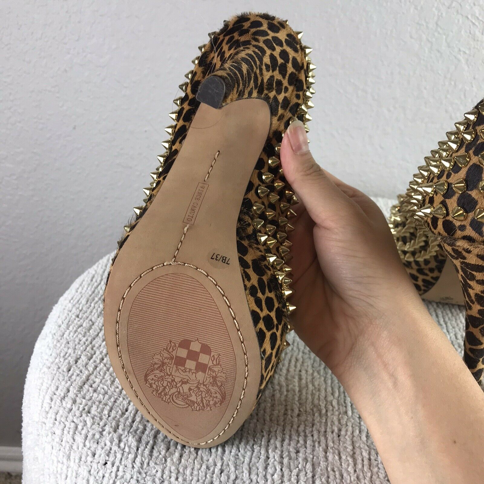 Leopard Print Calf Hair Studded Heels