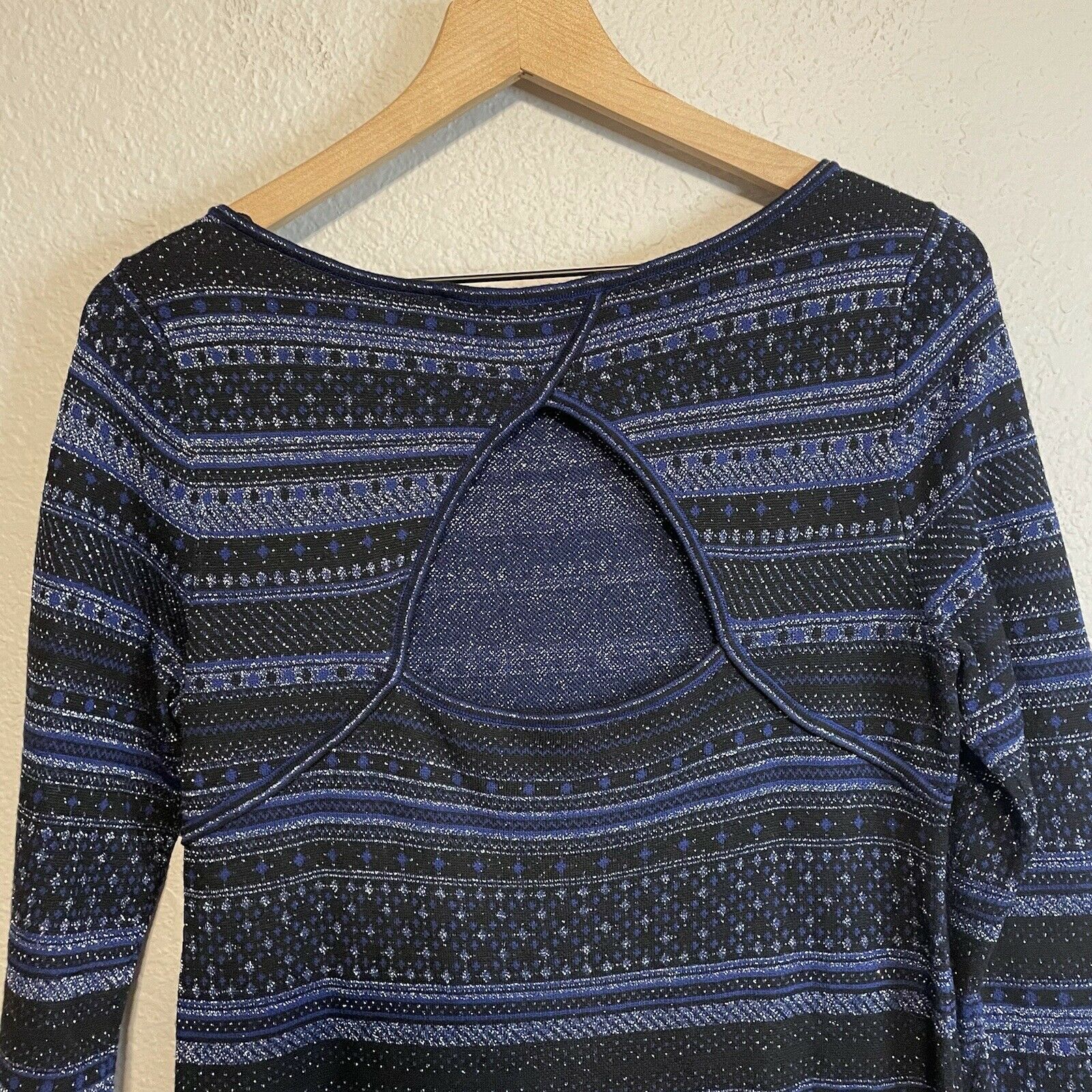 Metallic Keyhole Back Striped Tunic Sweater