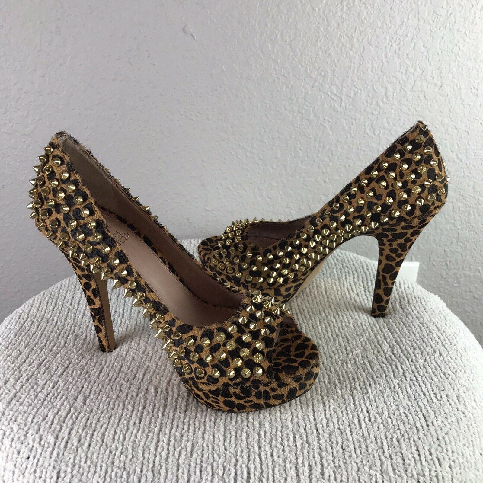 Leopard Print Calf Hair Studded Heels