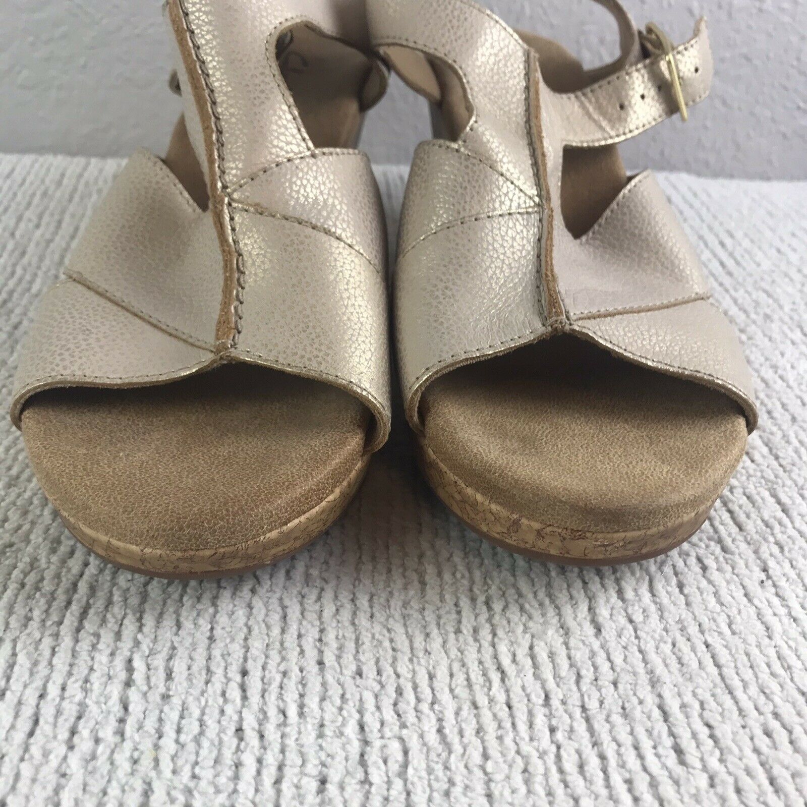 Gold Leather Platform Cork Sandals