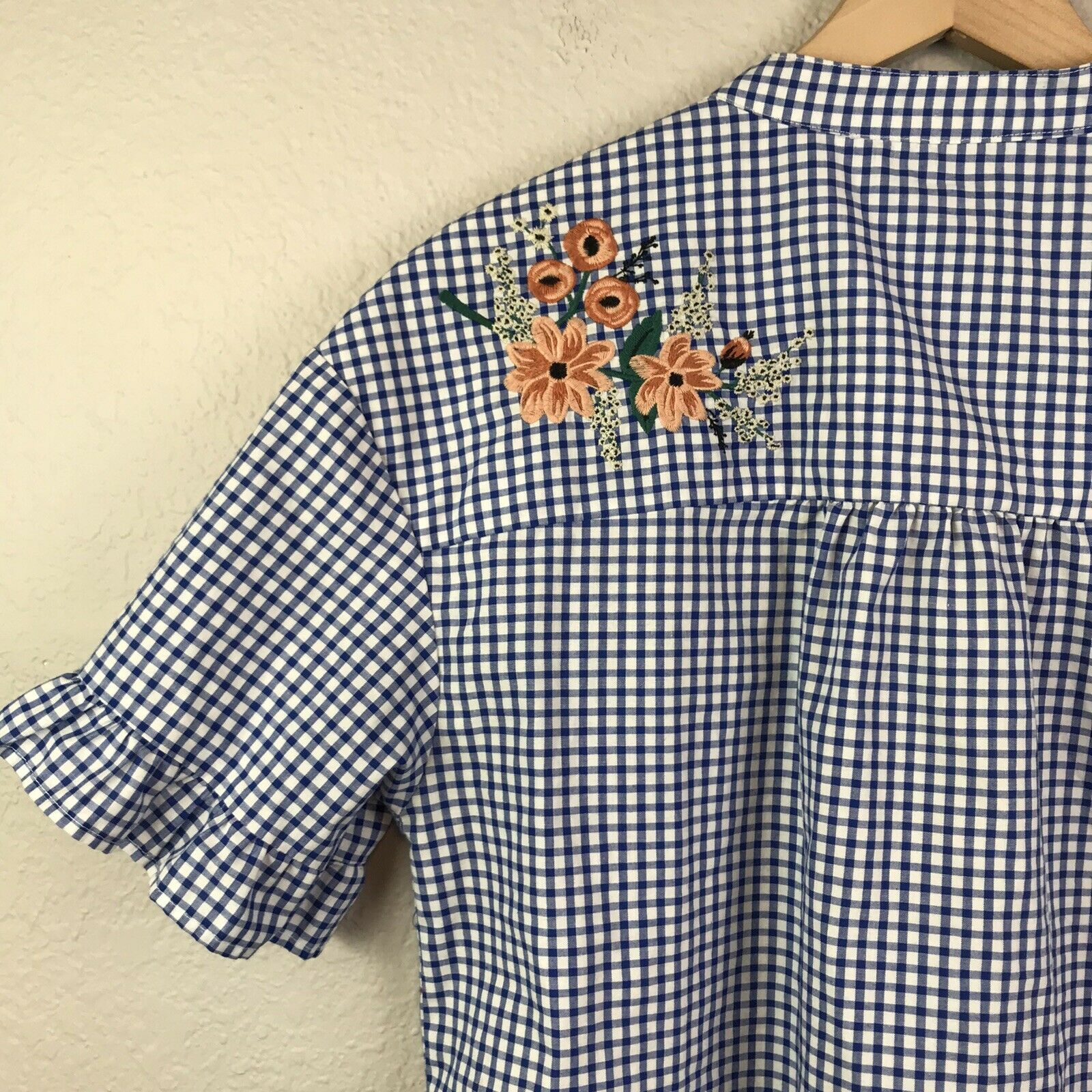 Plaid Embroidered Floral Blouse