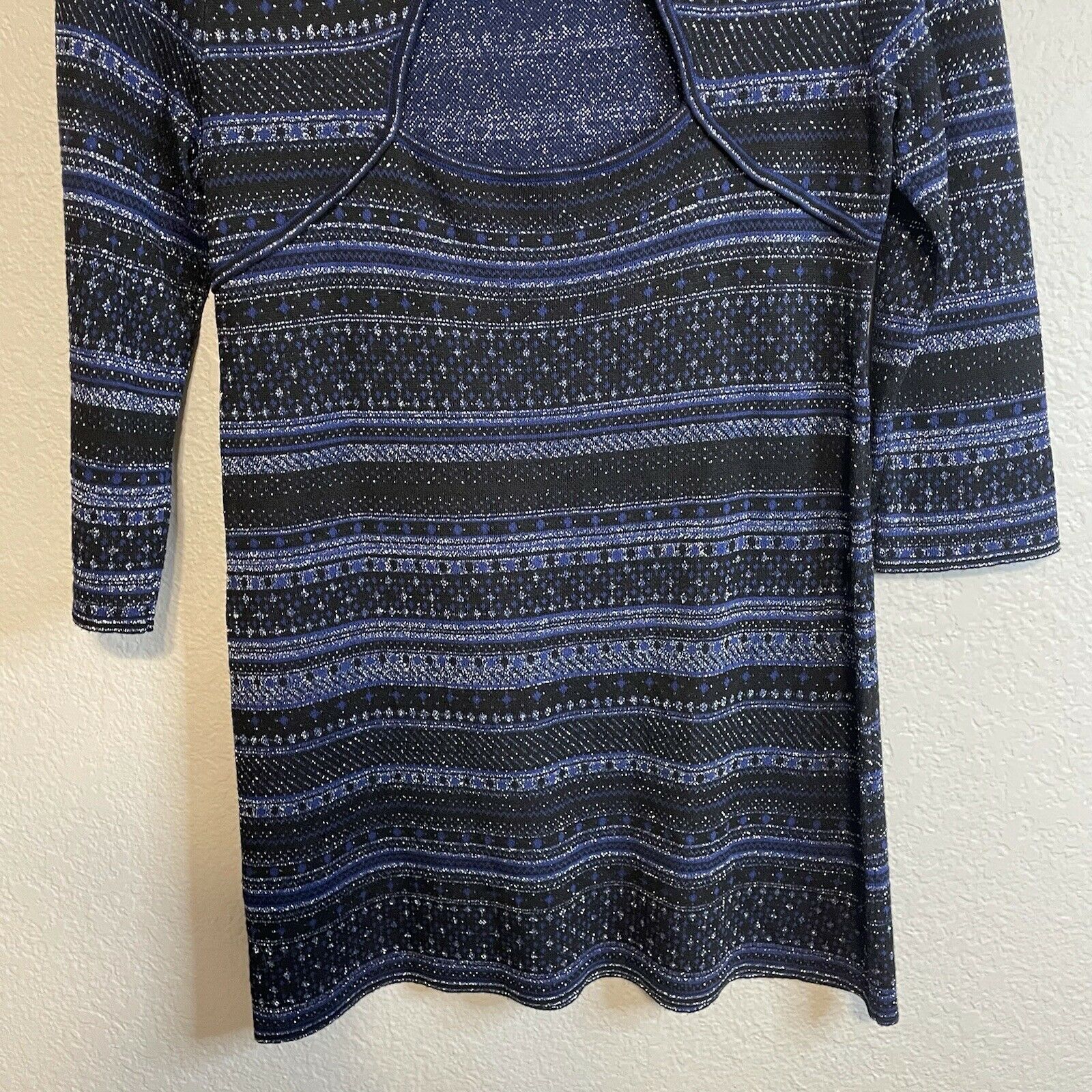 Metallic Keyhole Back Striped Tunic Sweater