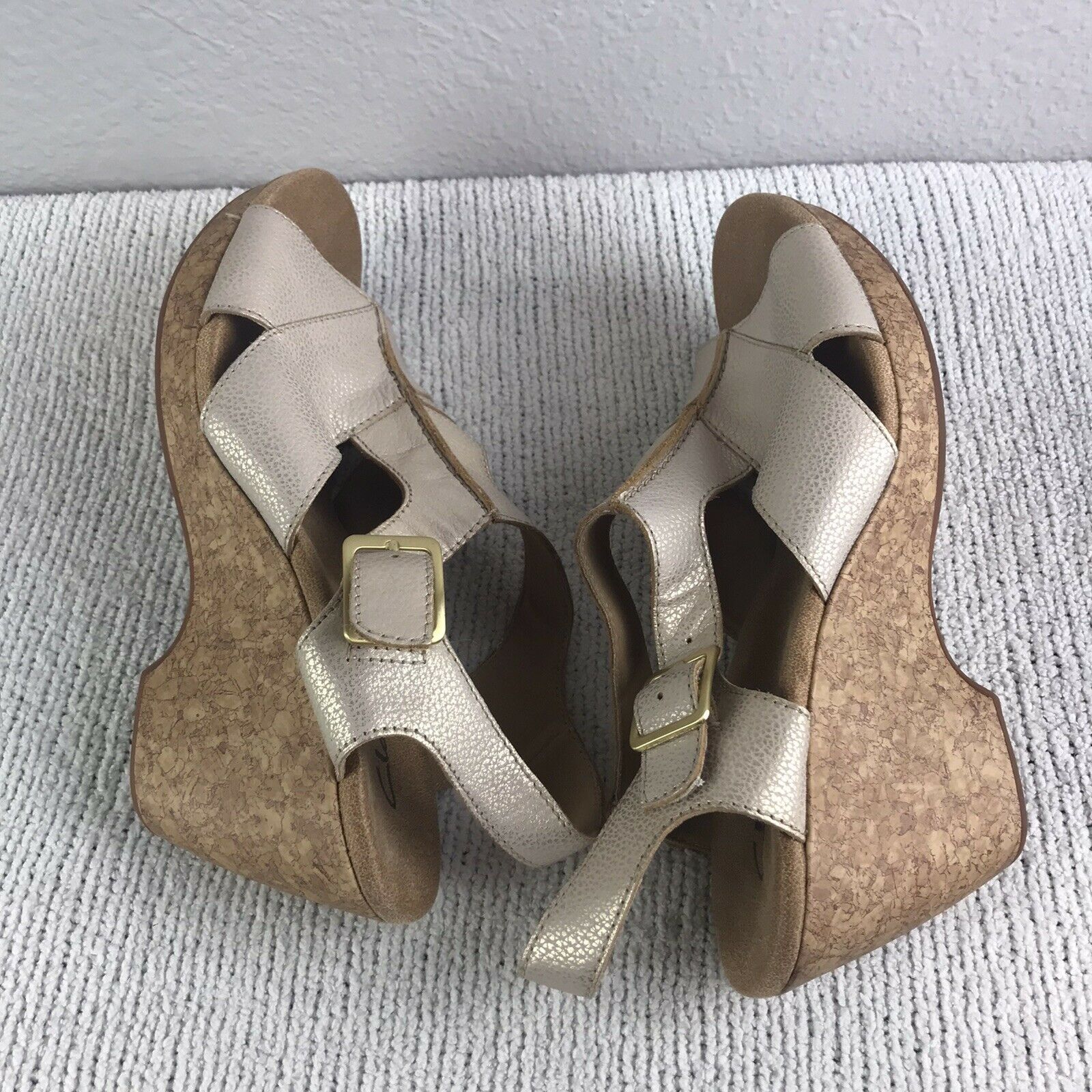 Gold Leather Platform Cork Sandals