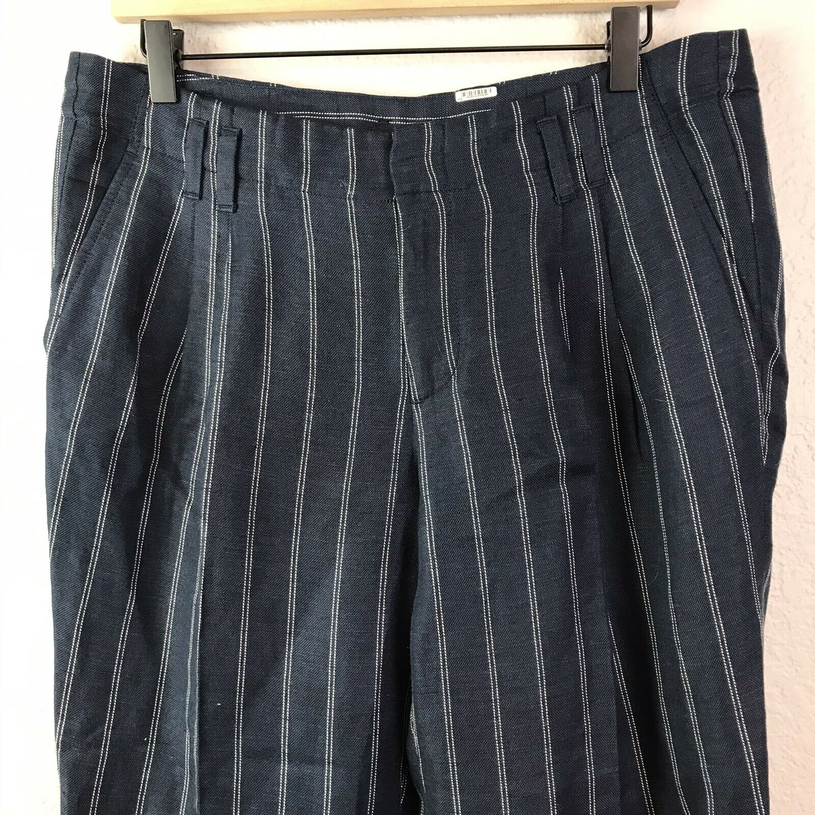 Striped Linen Blend Cropped Pants