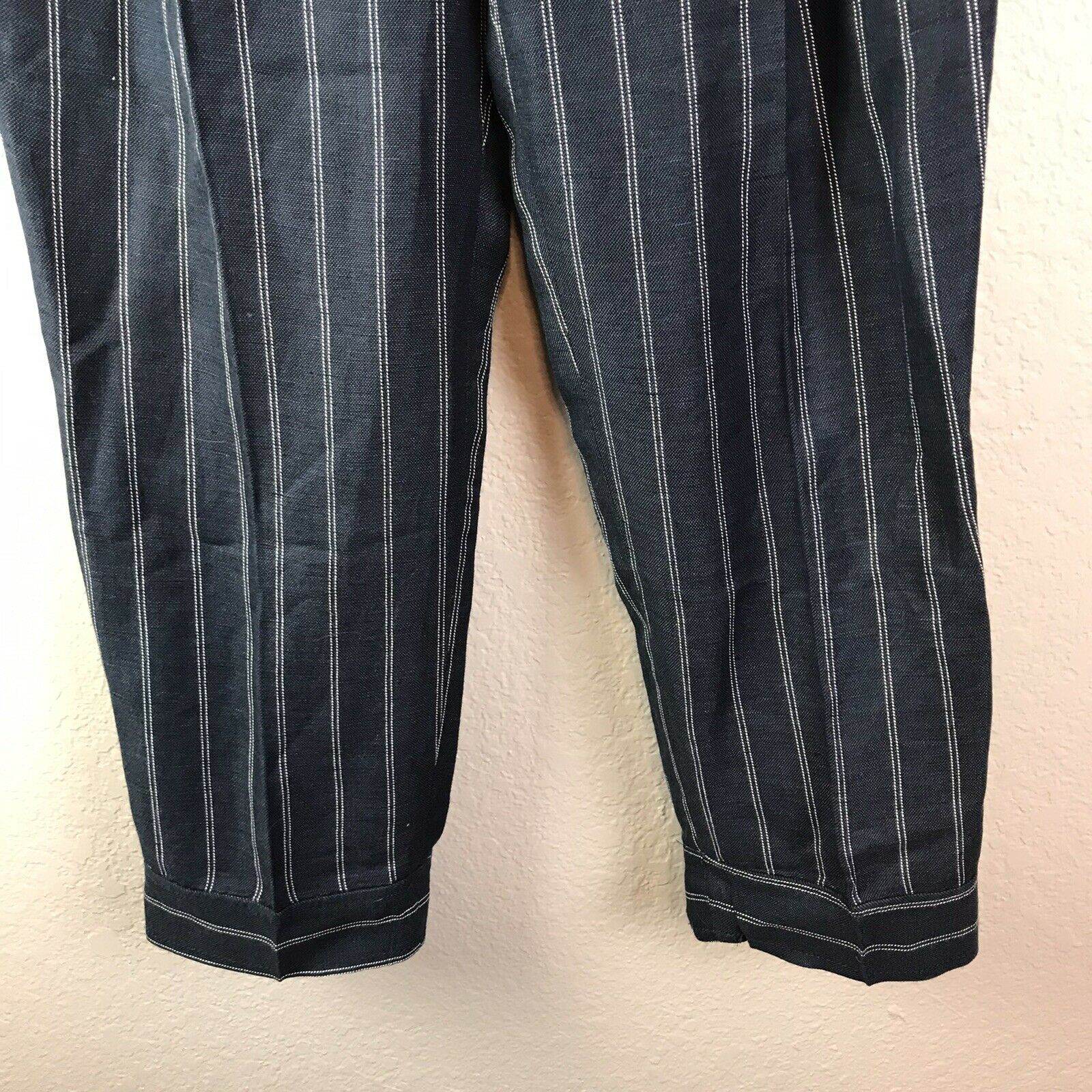 Striped Linen Blend Cropped Pants