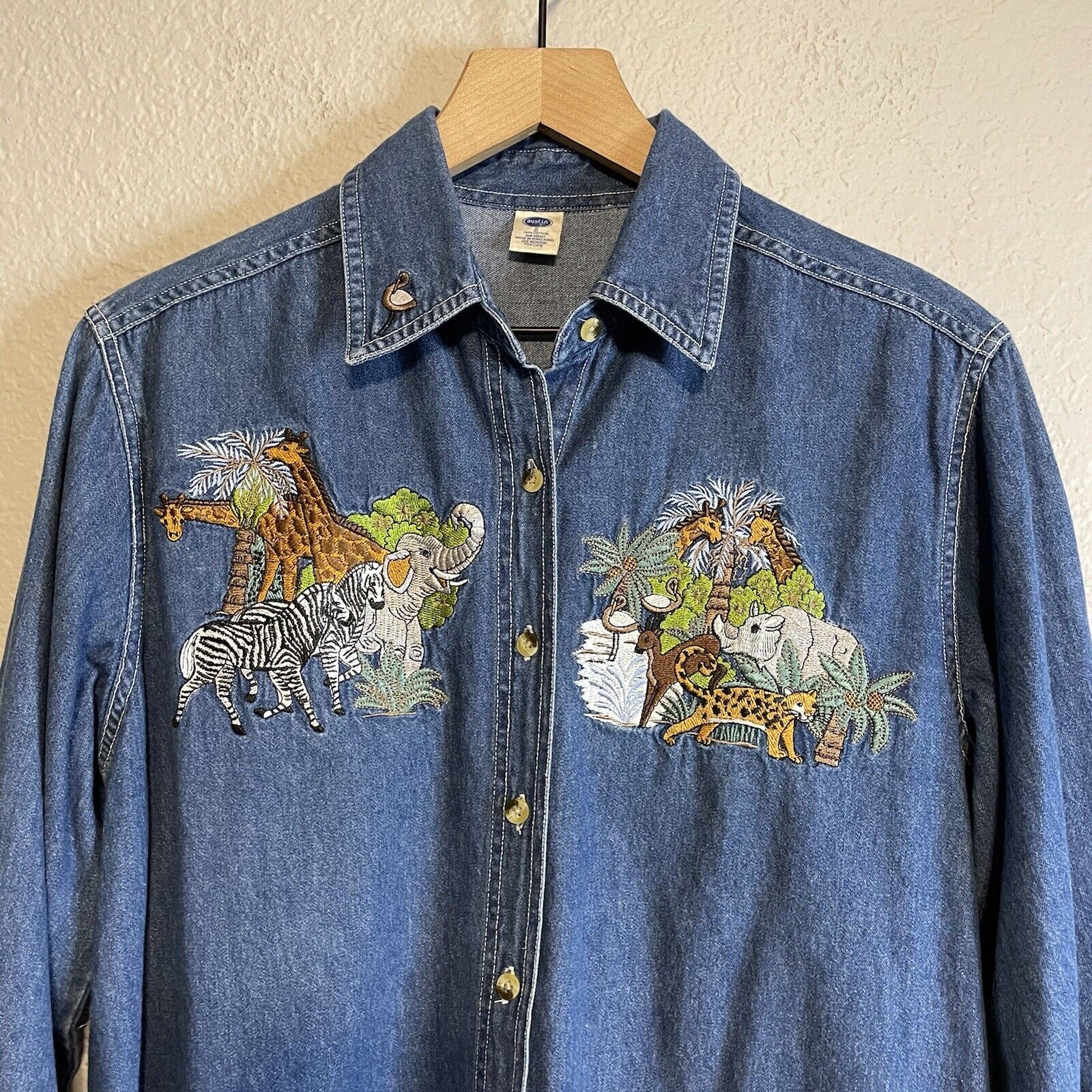 Chambray Zoo Safari Animal Button Up