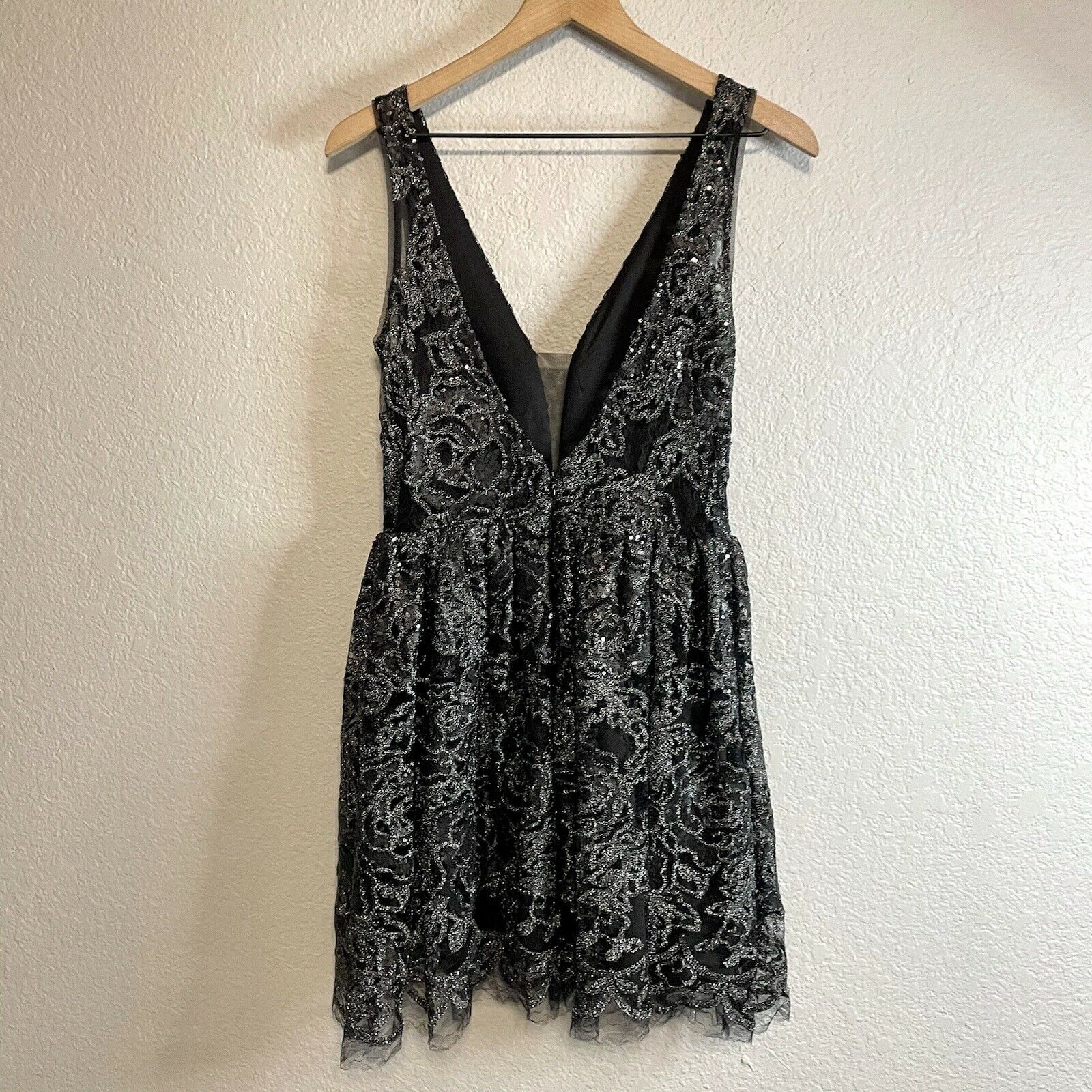 Silver Floral Sheer V-Neck Dress