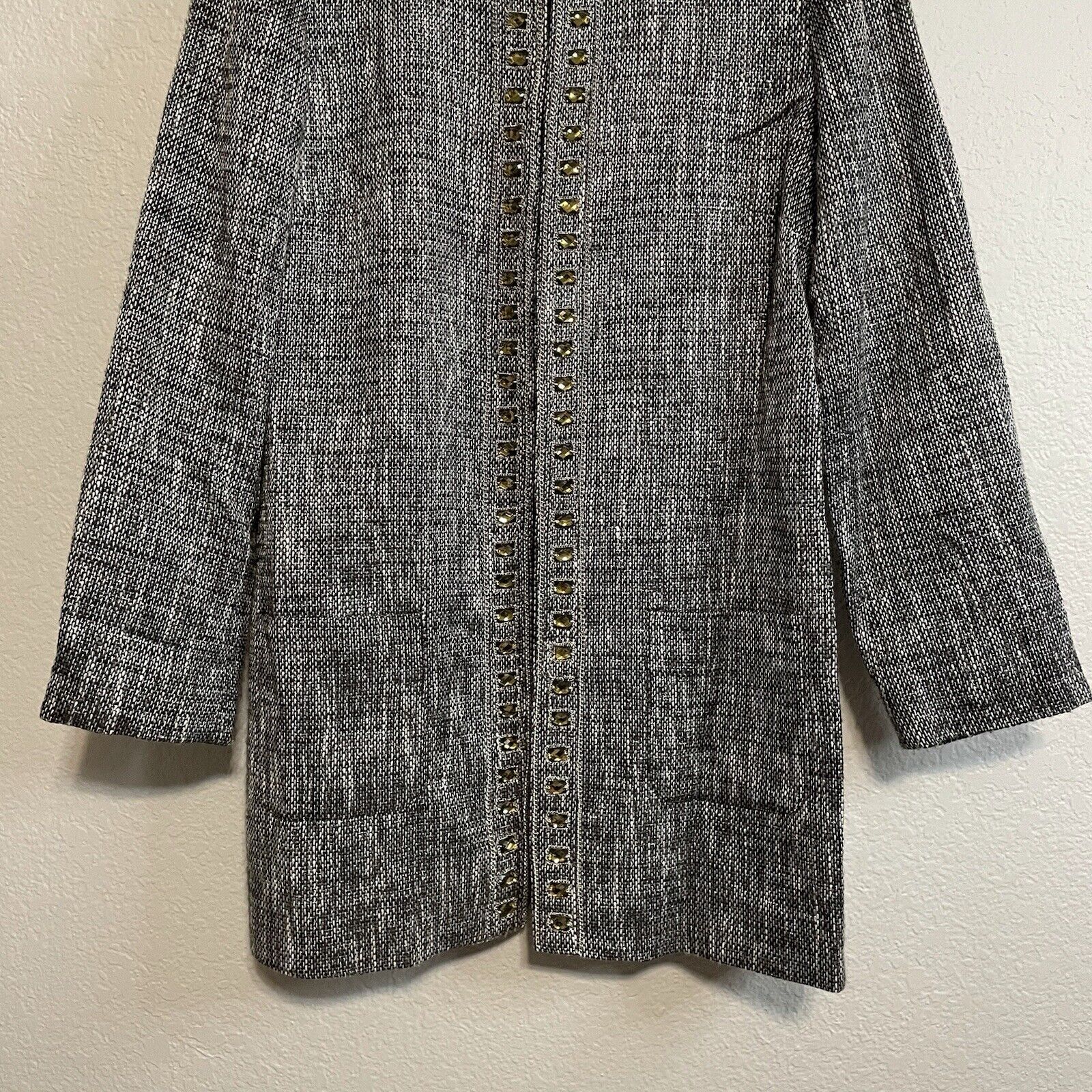 Jeweled Neckline Tweed Blazer Jacket