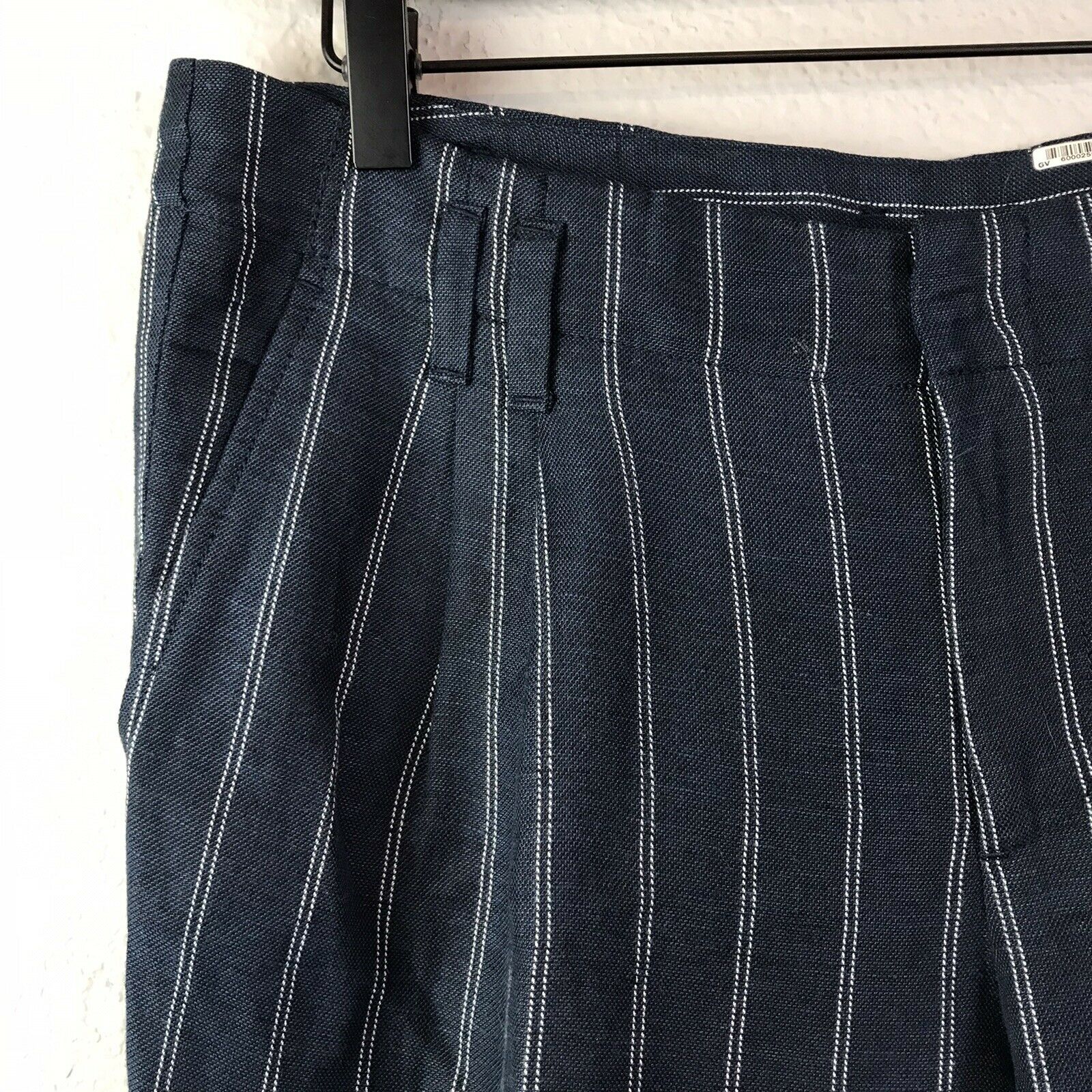 Striped Linen Blend Cropped Pants