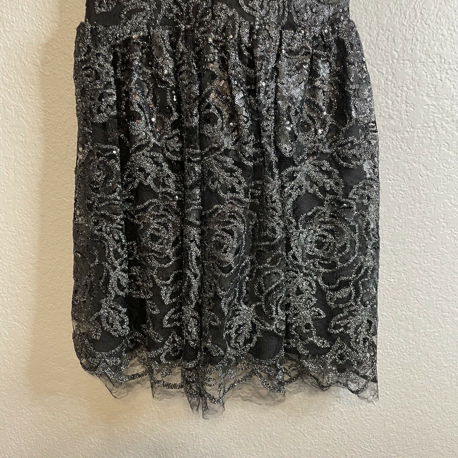 Silver Floral Sheer V-Neck Dress