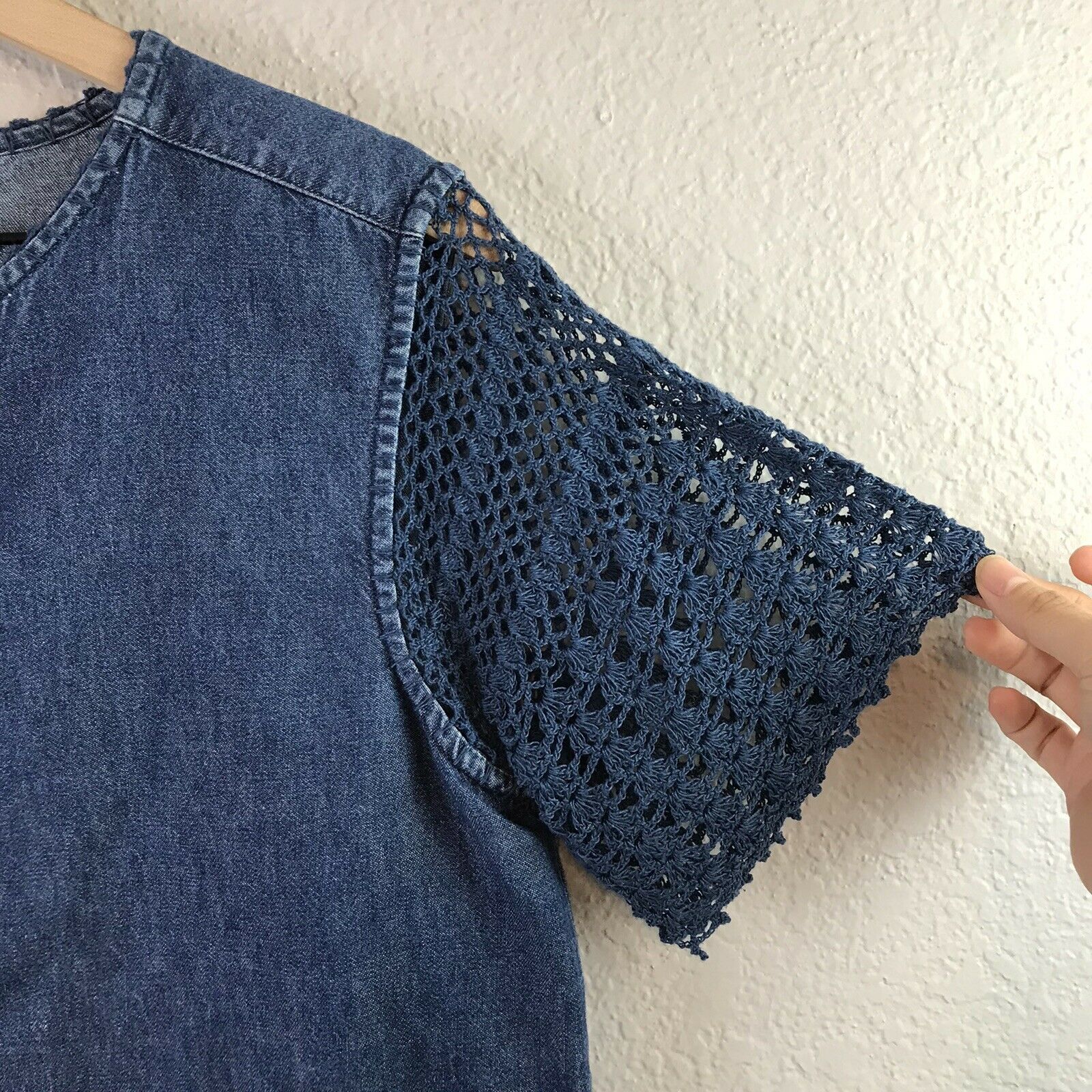 Chambray Crochet Trim Top