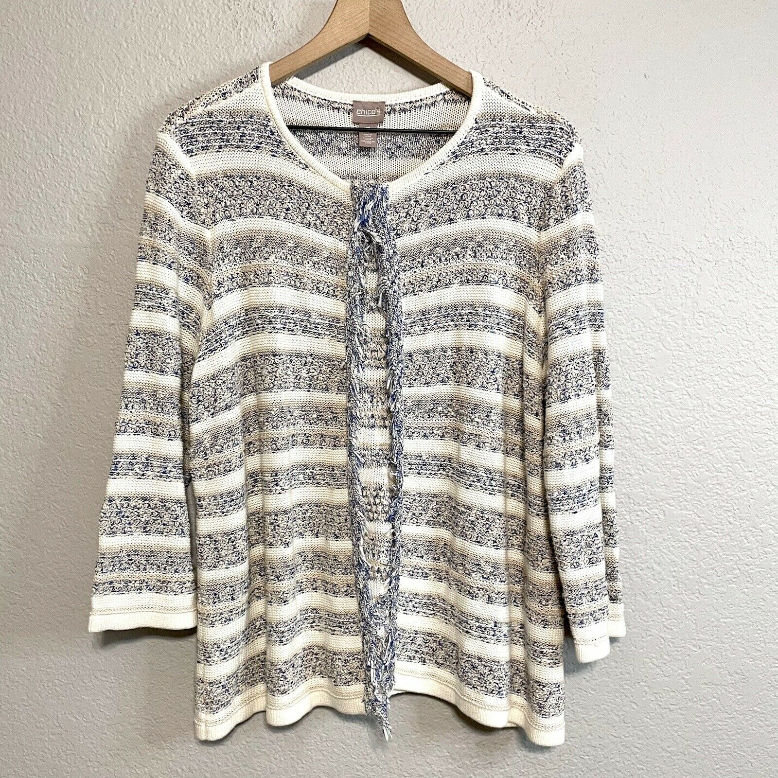 Striped Knit Fringe Cardigan