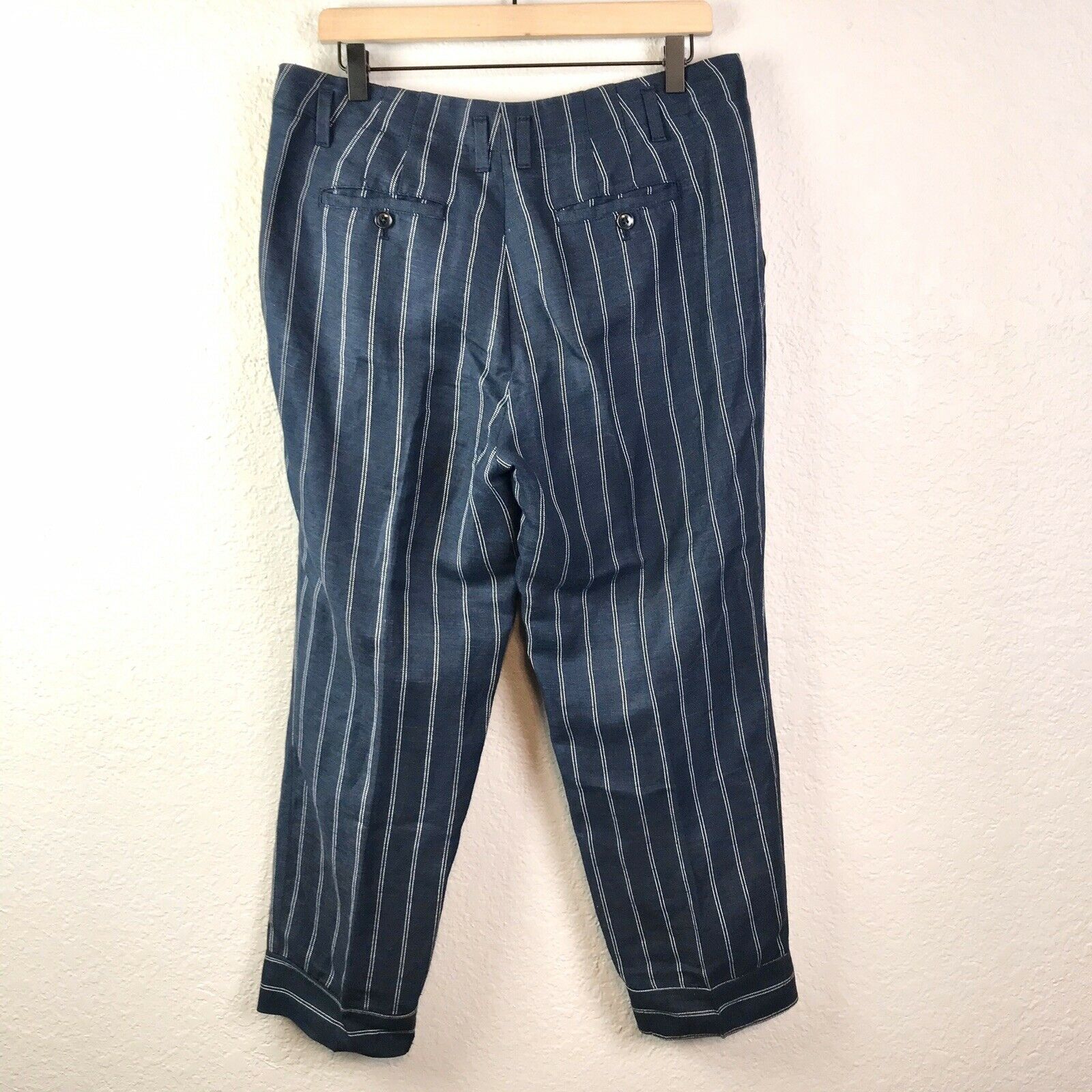 Striped Linen Blend Cropped Pants