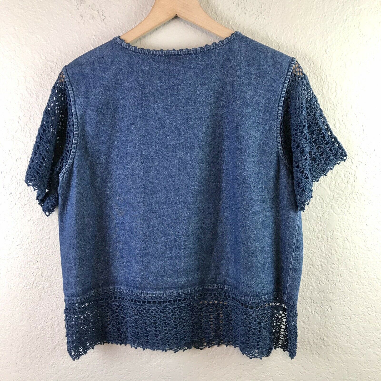 Chambray Crochet Trim Top