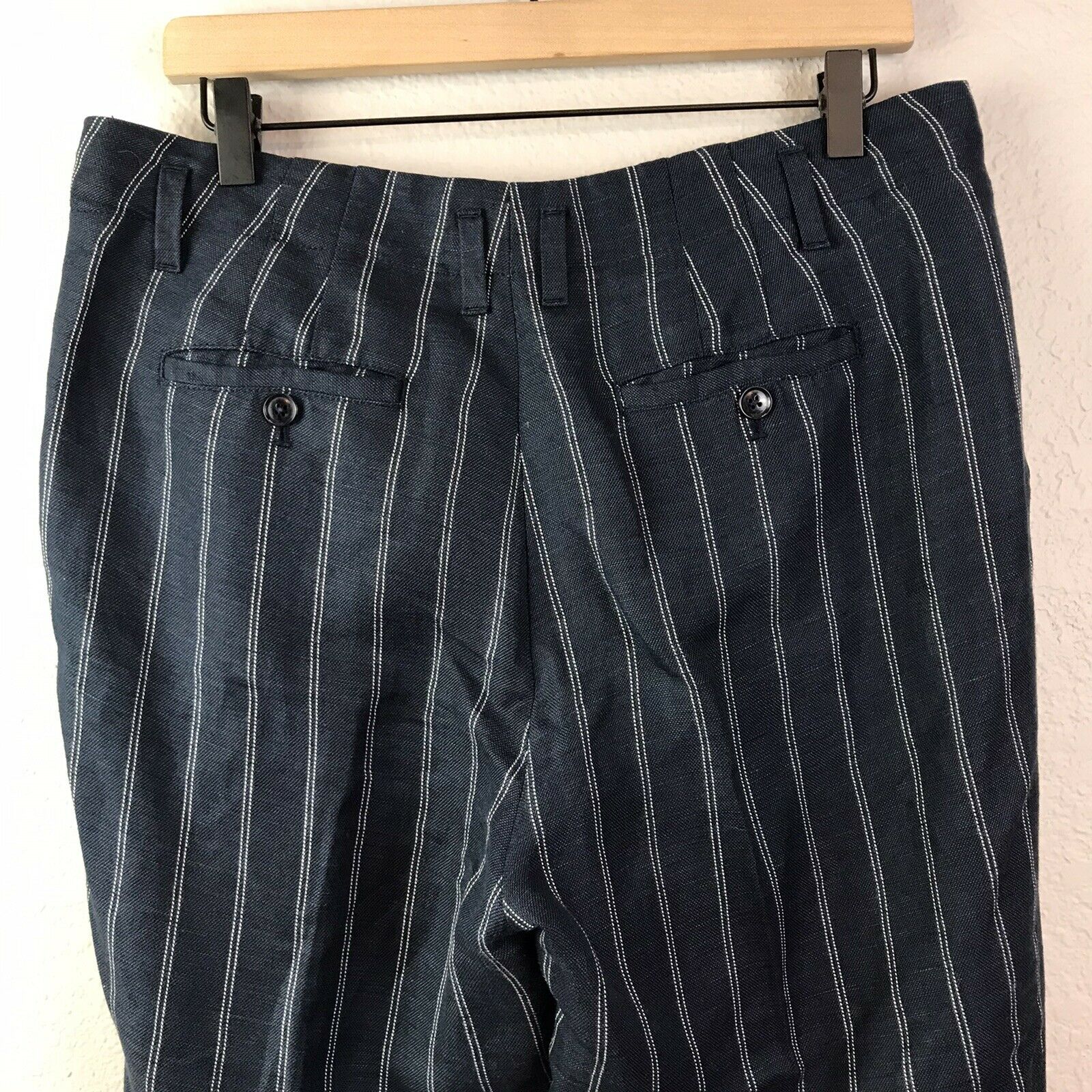 Striped Linen Blend Cropped Pants