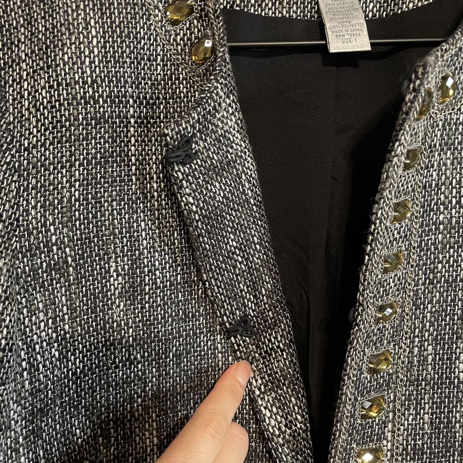 Jeweled Neckline Tweed Blazer Jacket