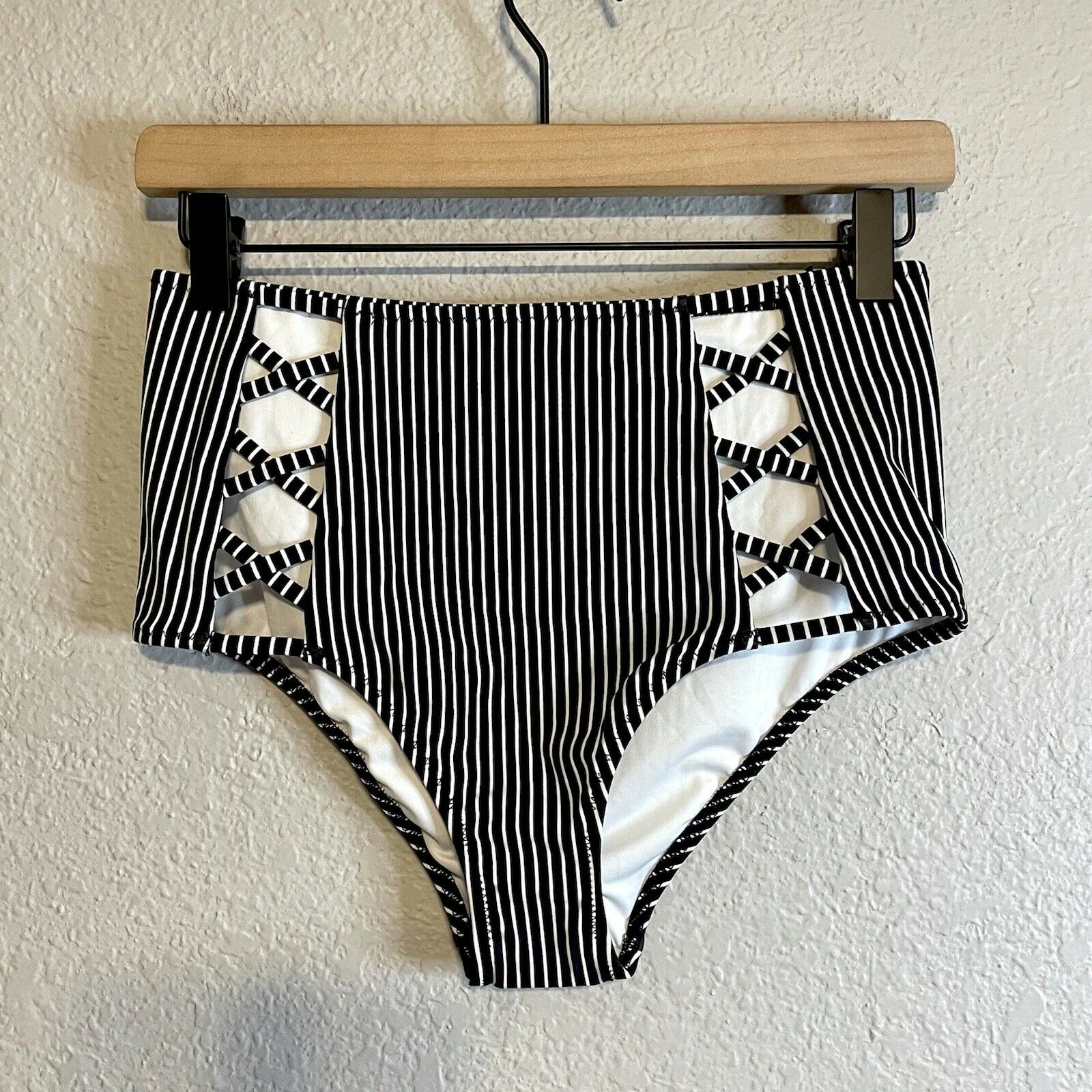 Caged High Waist Striped Bikini Bottom