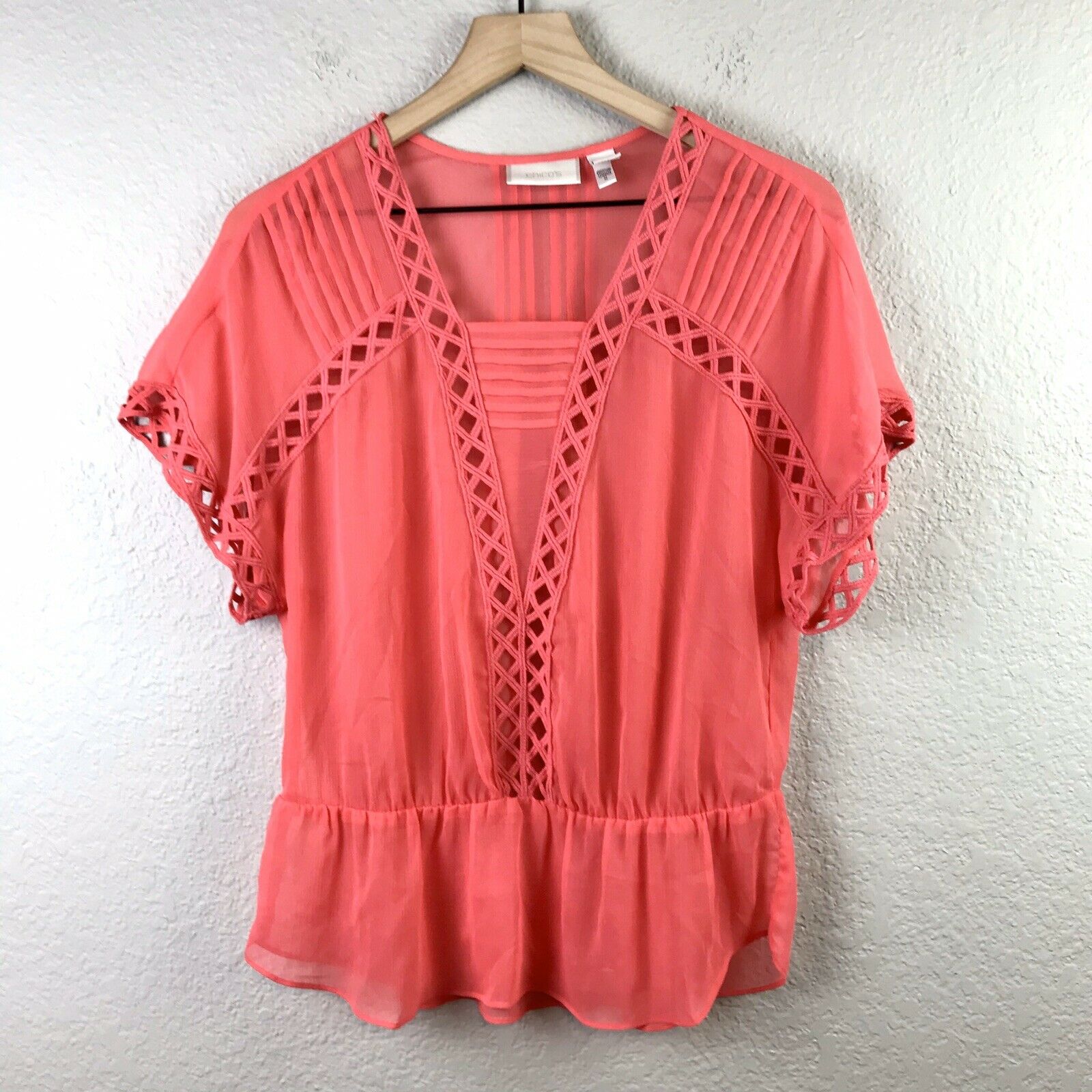 Sheer Peasant Peplum Eyelet Top