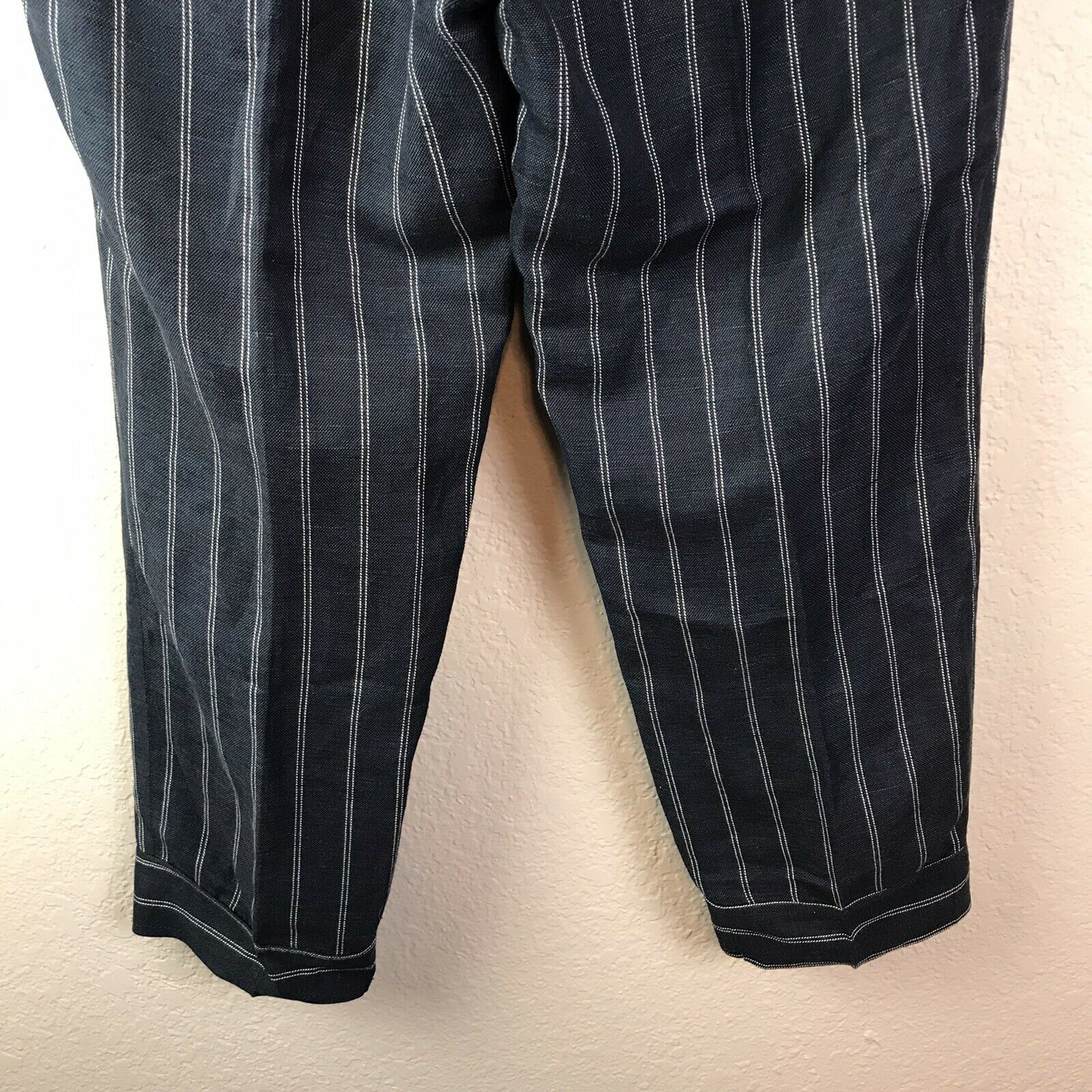 Striped Linen Blend Cropped Pants