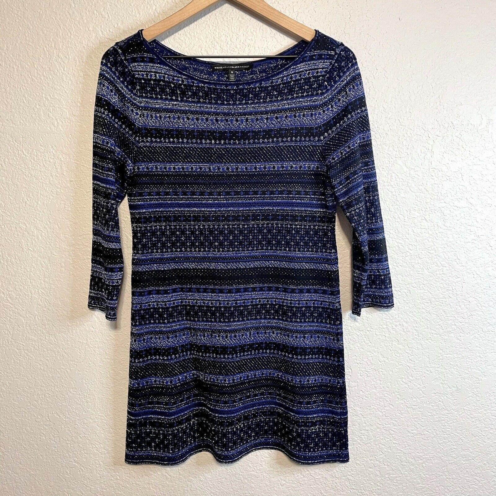 Metallic Keyhole Back Striped Tunic Sweater