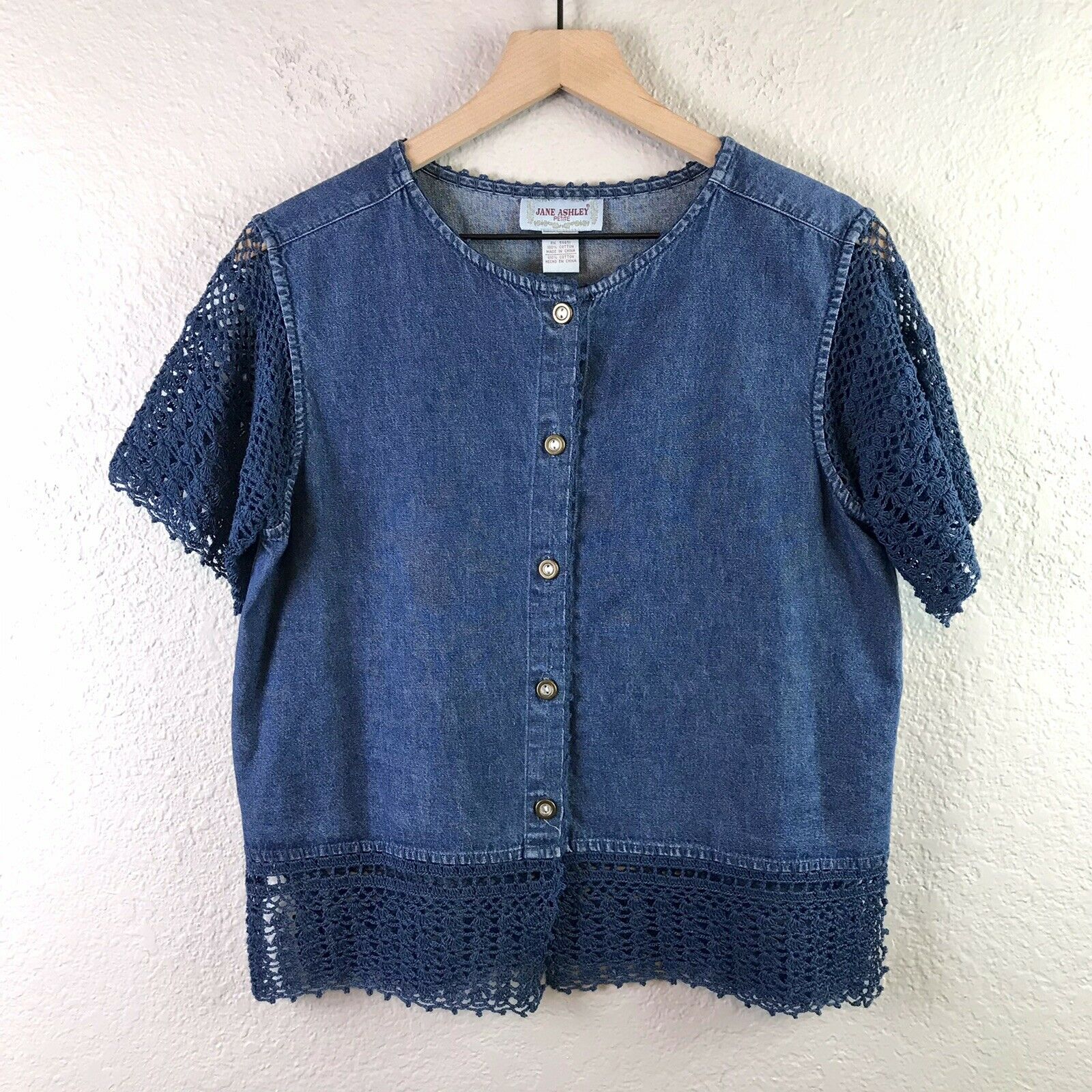 Chambray Crochet Trim Top