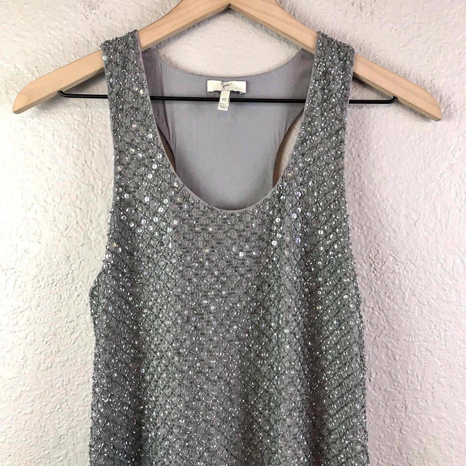 Silk Beaded Racer Back Tank Dress