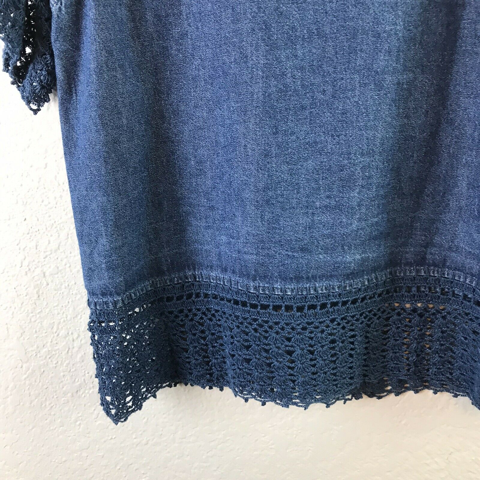 Chambray Crochet Trim Top