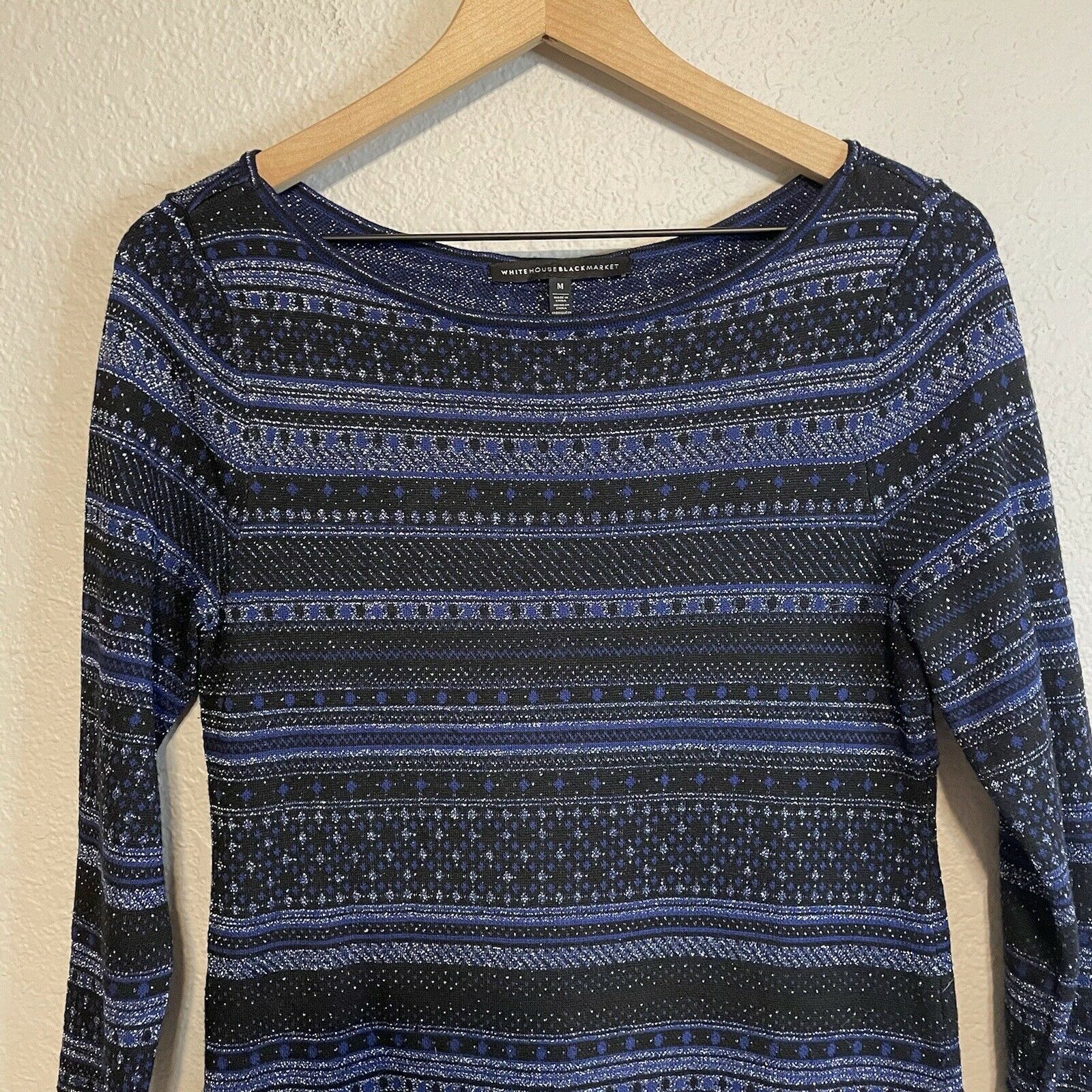 Metallic Keyhole Back Striped Tunic Sweater