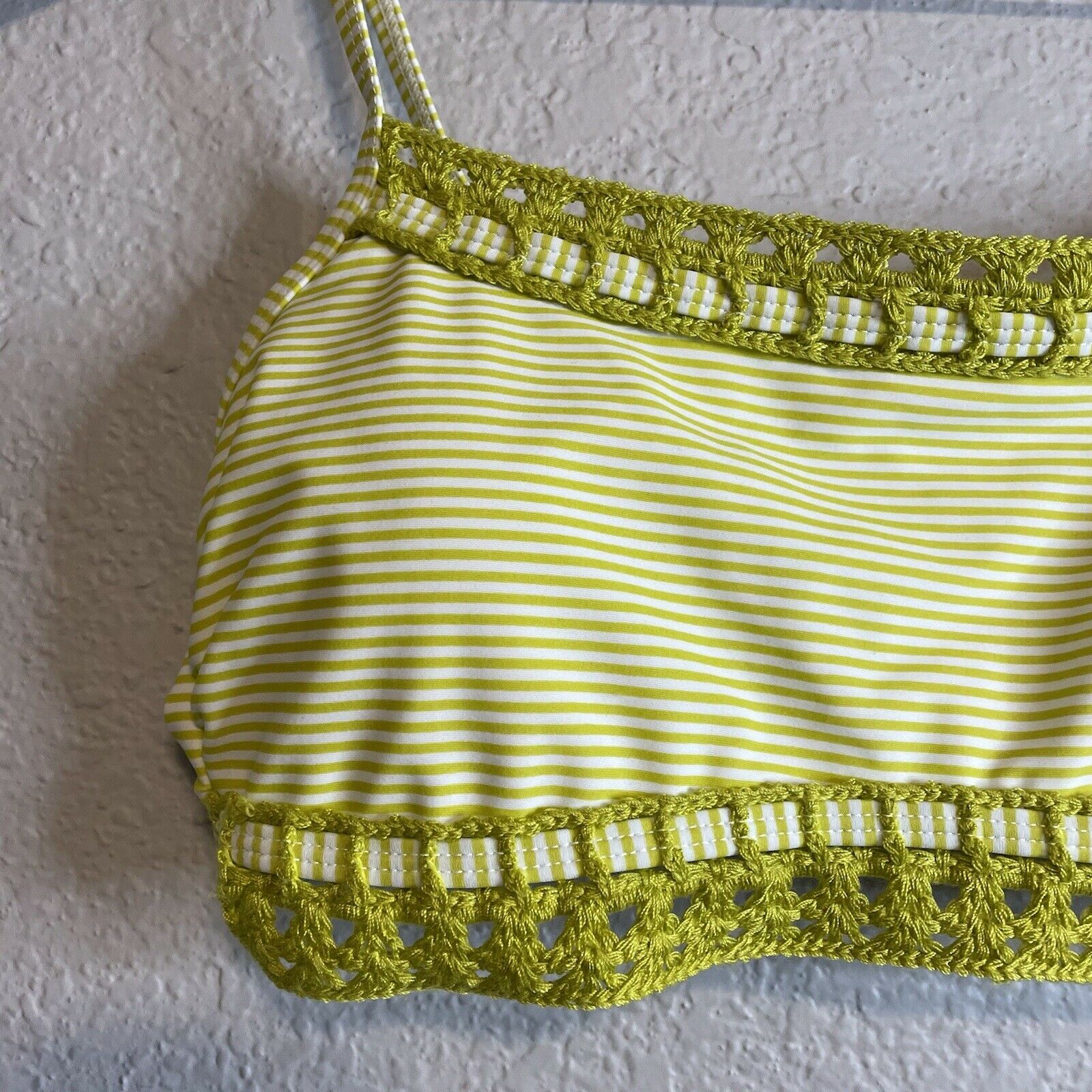 Striped Bikini Top Crochet Knit Trim