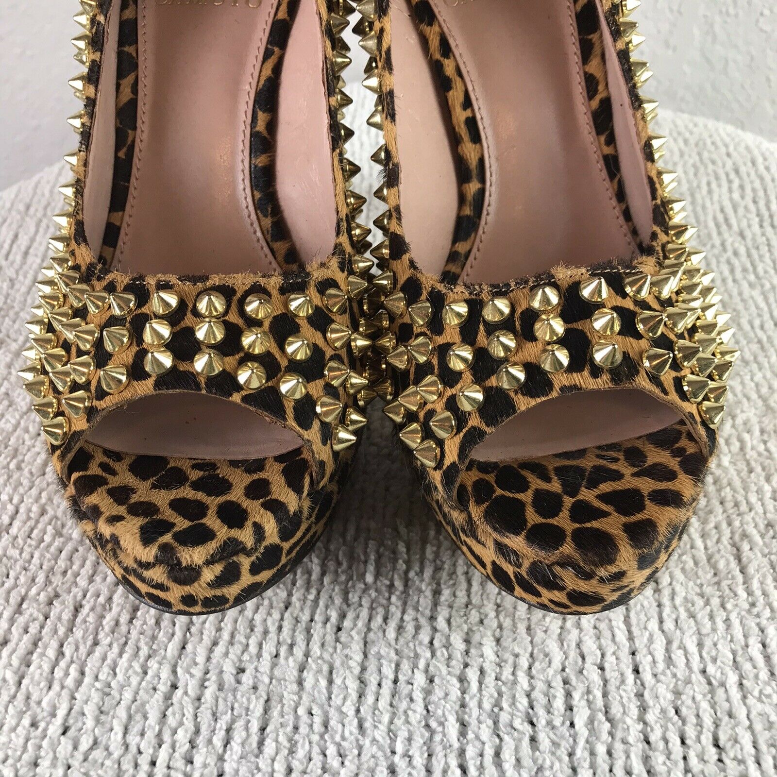 Leopard Print Calf Hair Studded Heels