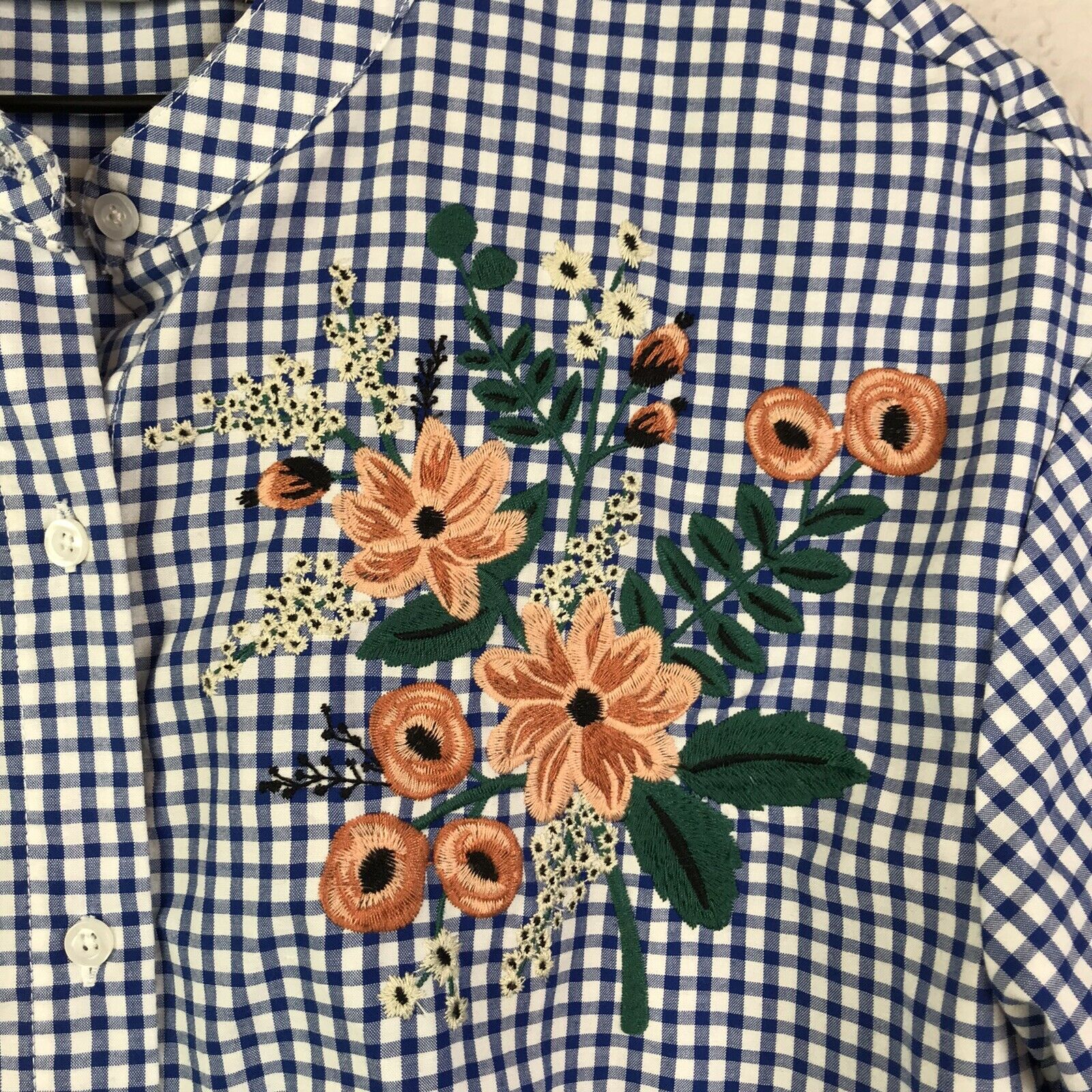 Plaid Embroidered Floral Blouse