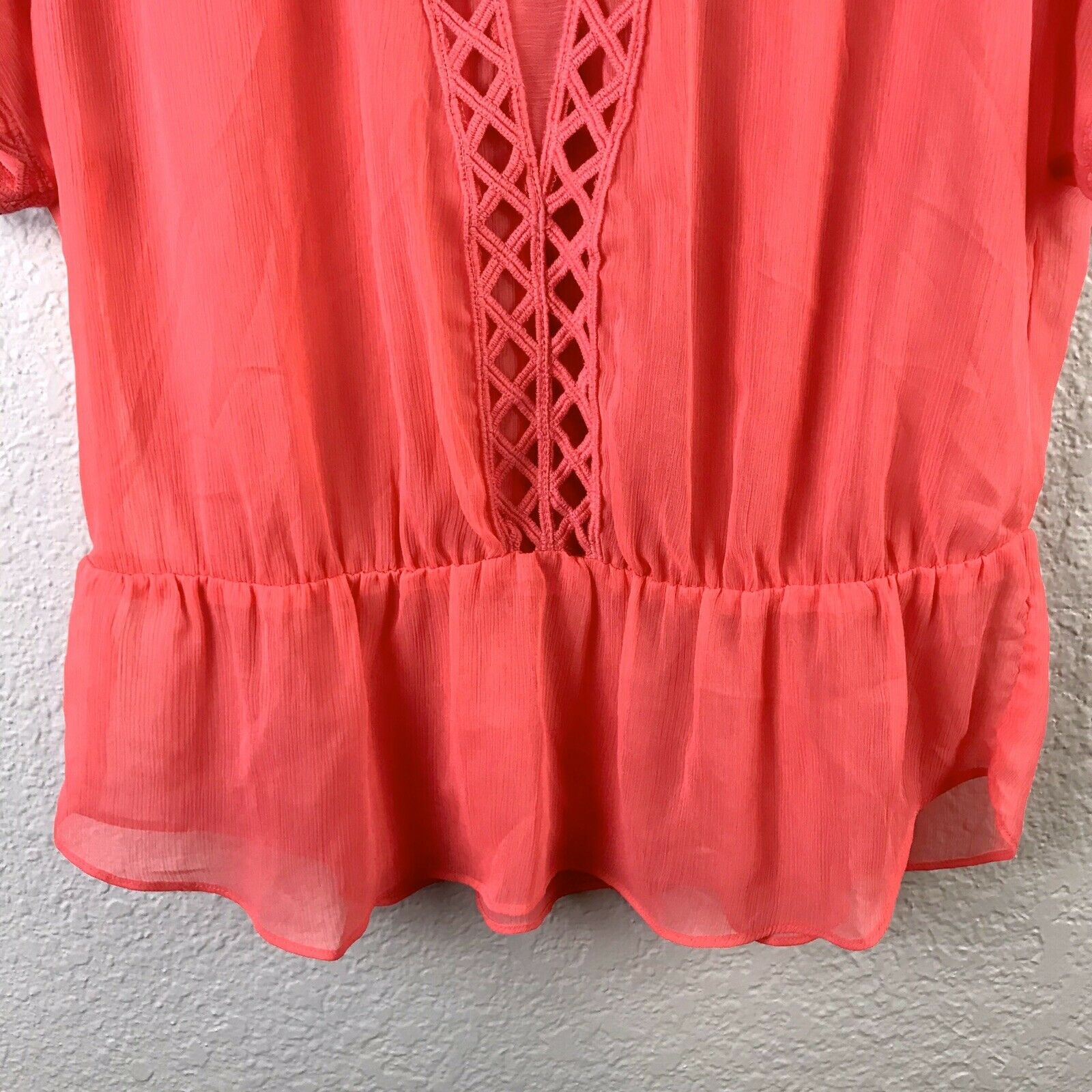 Sheer Peasant Peplum Eyelet Top