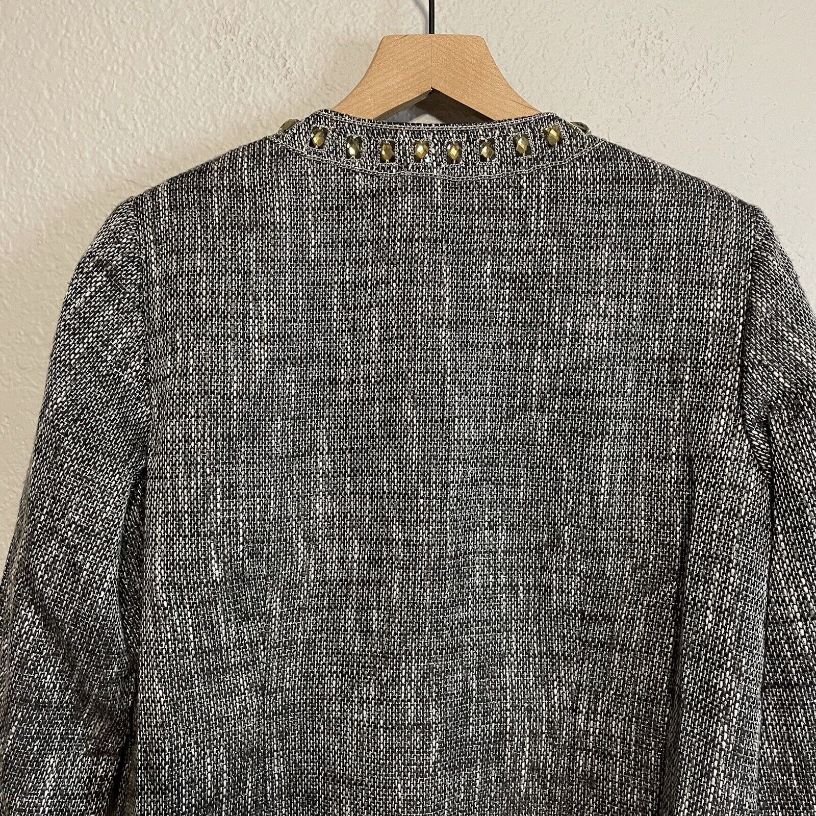 Jeweled Neckline Tweed Blazer Jacket