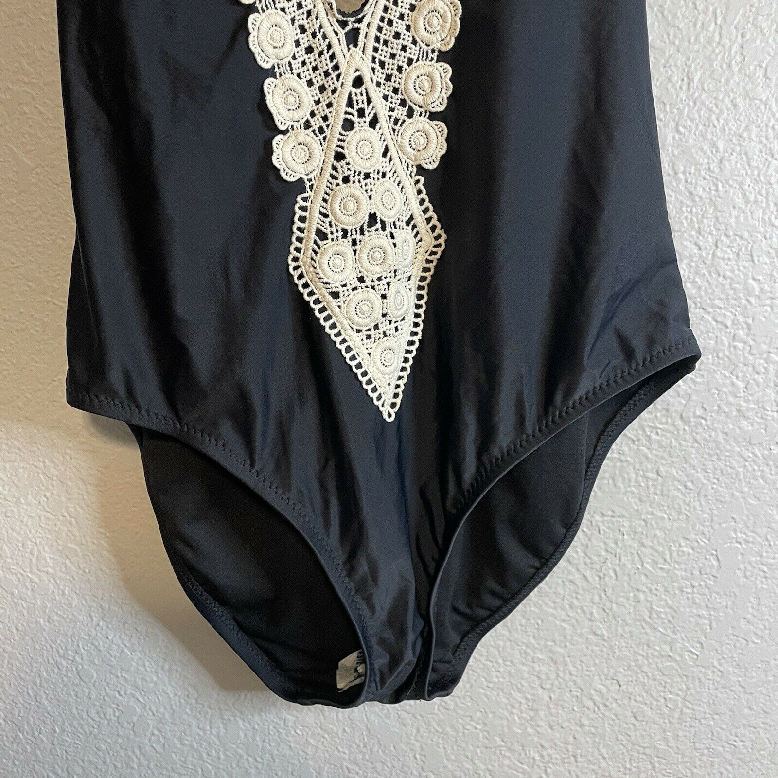 Crochet Trim Plunge One Piece Swim Suit