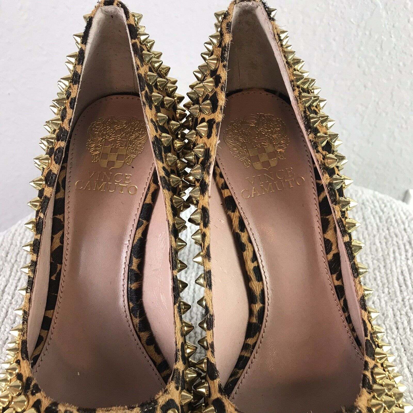 Leopard Print Calf Hair Studded Heels