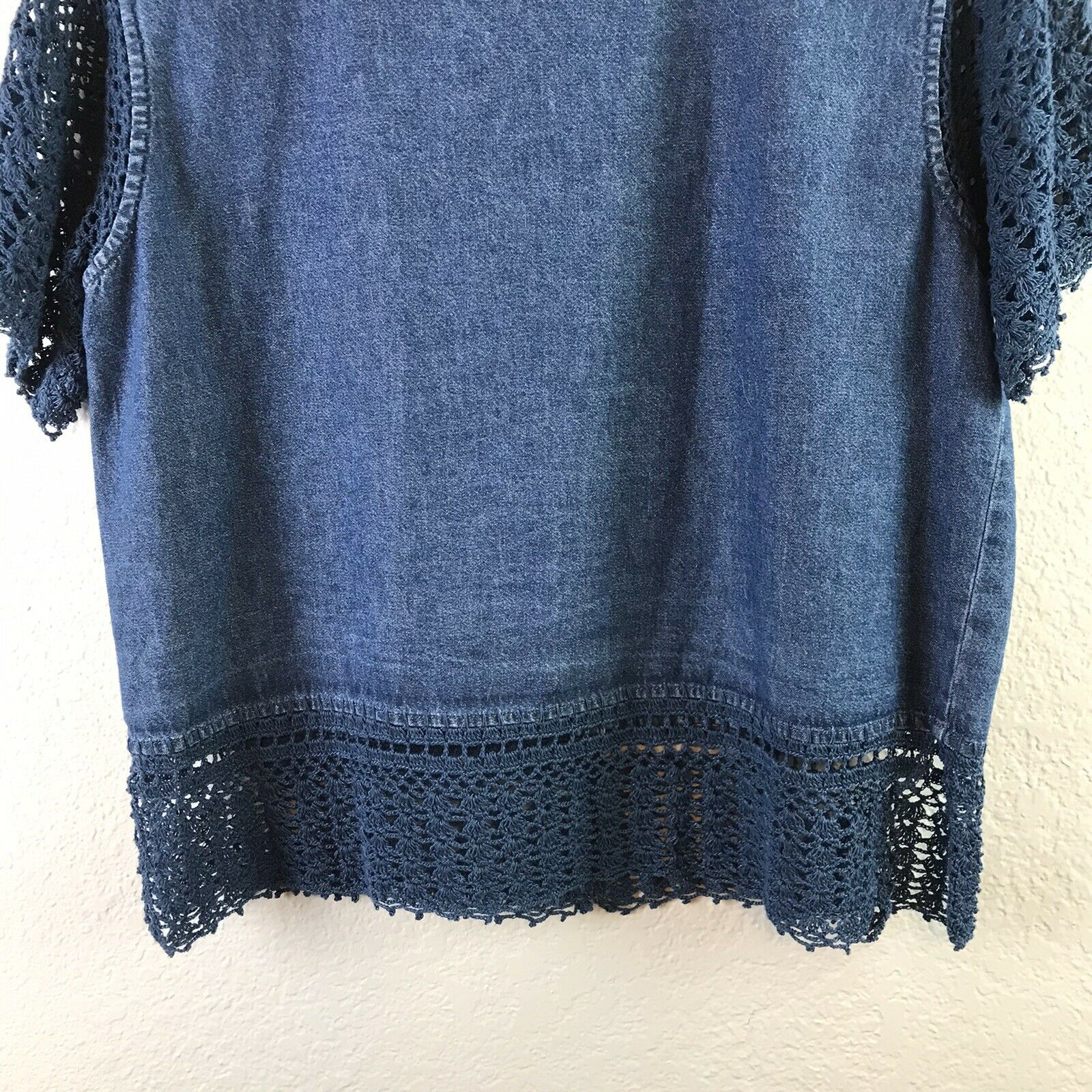 Chambray Crochet Trim Top