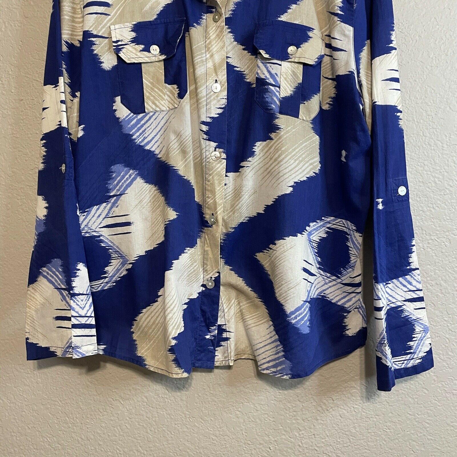 Abstract Print Button Up Blouse