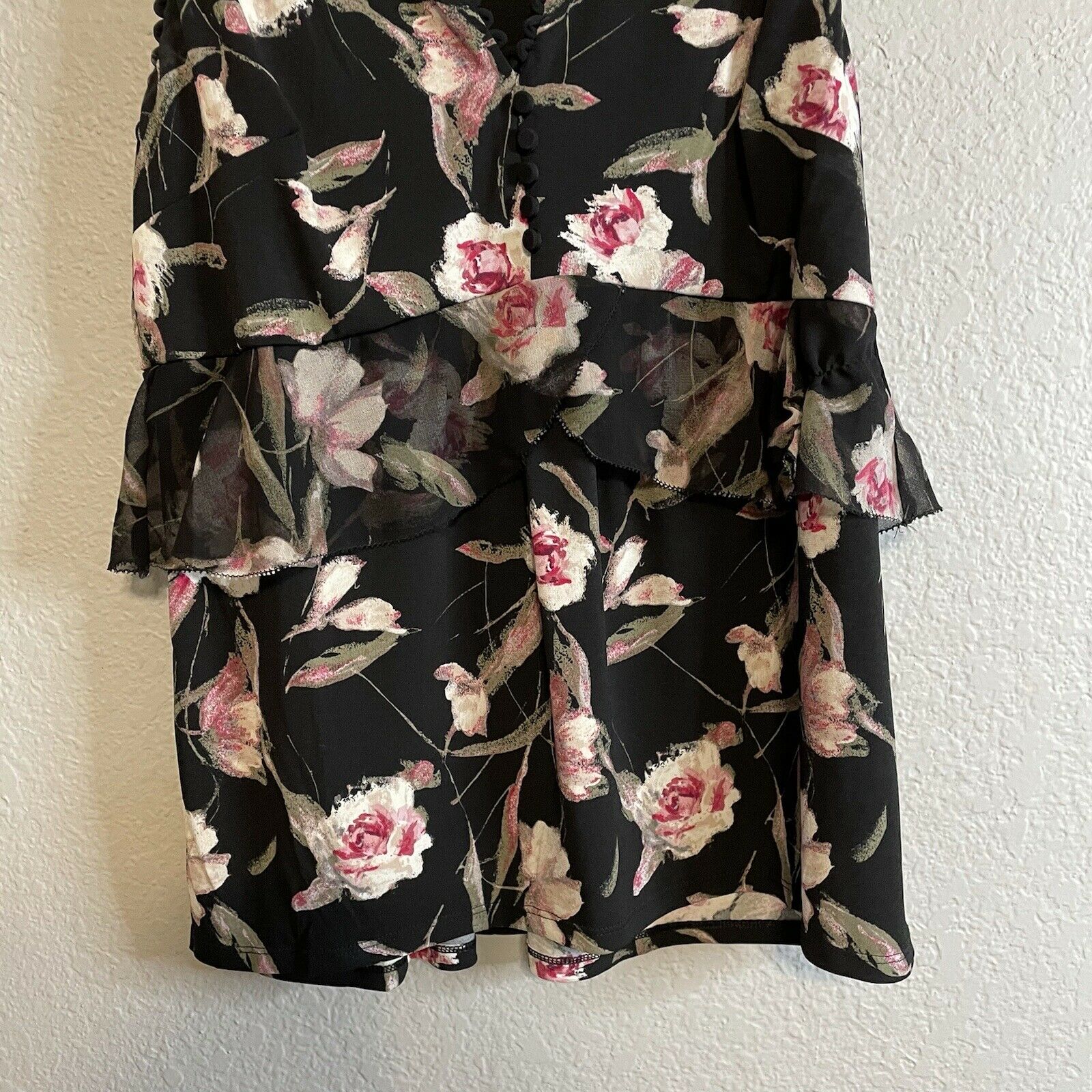 Floral V-Neck Ruffle Trim Blouse