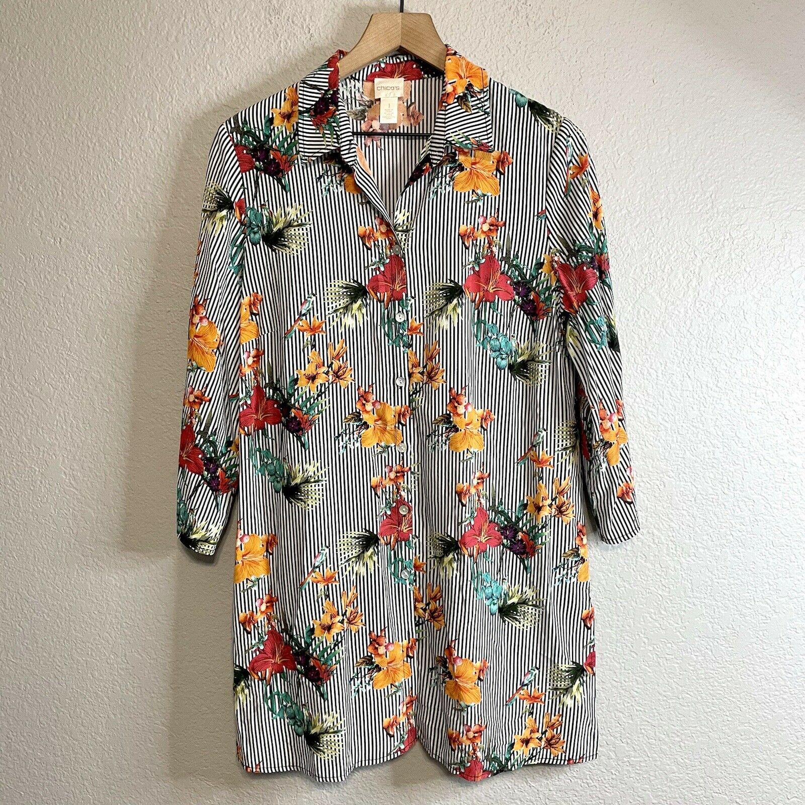 Tropical Floral Button Down Tunic