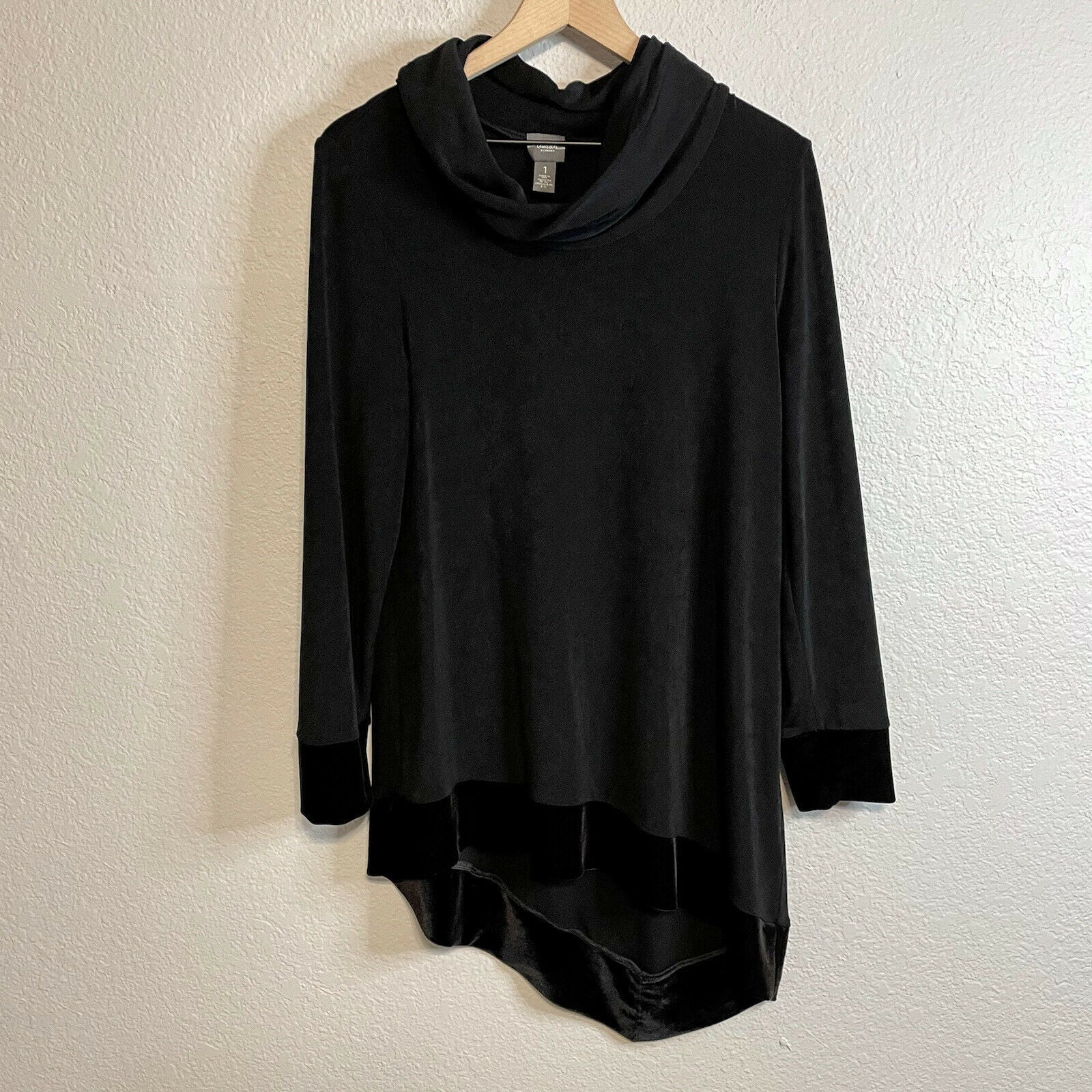 Cowl Neck Velvet Trim Tunic Blouse